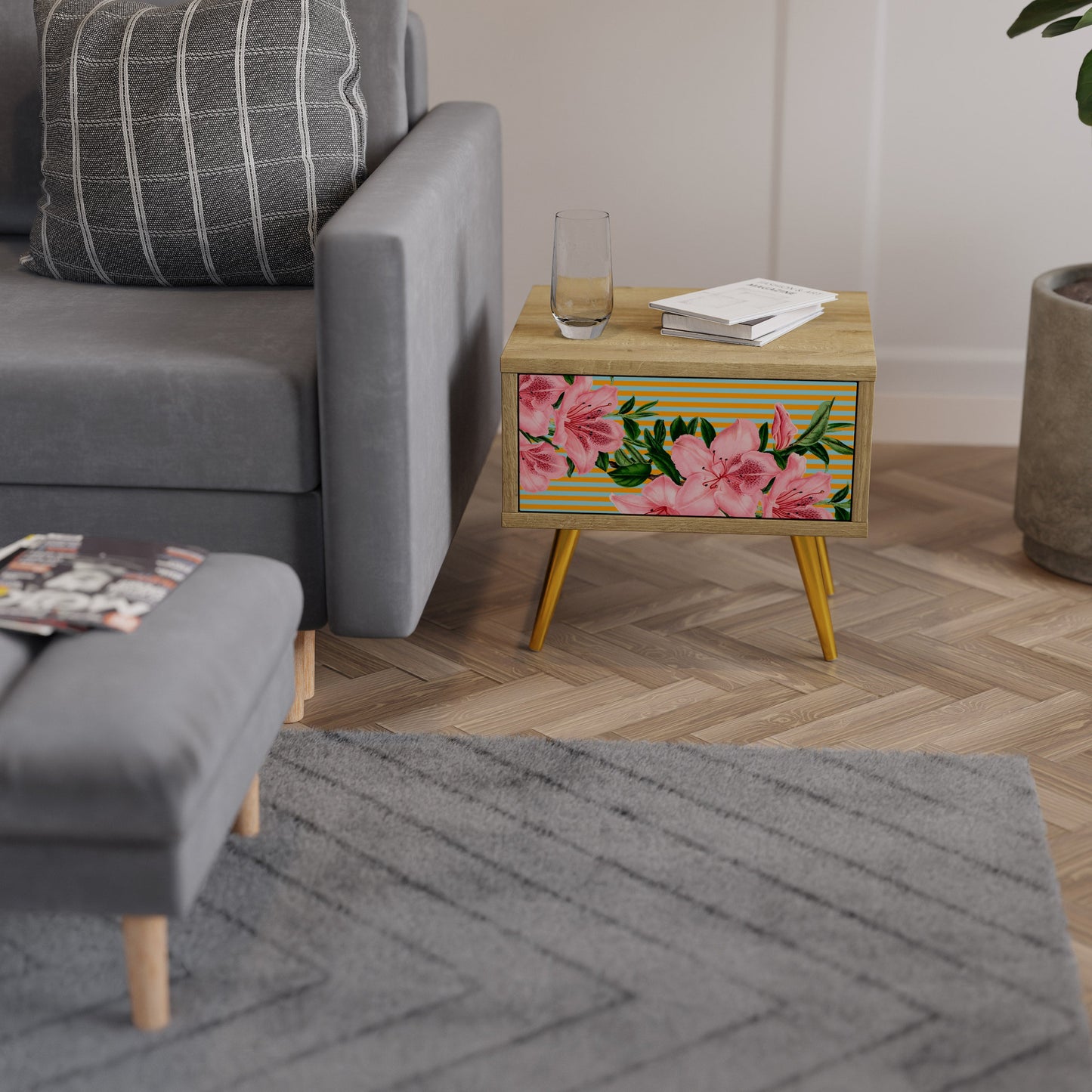 Comodino FRAGILE BEAUTY in effetto rovere