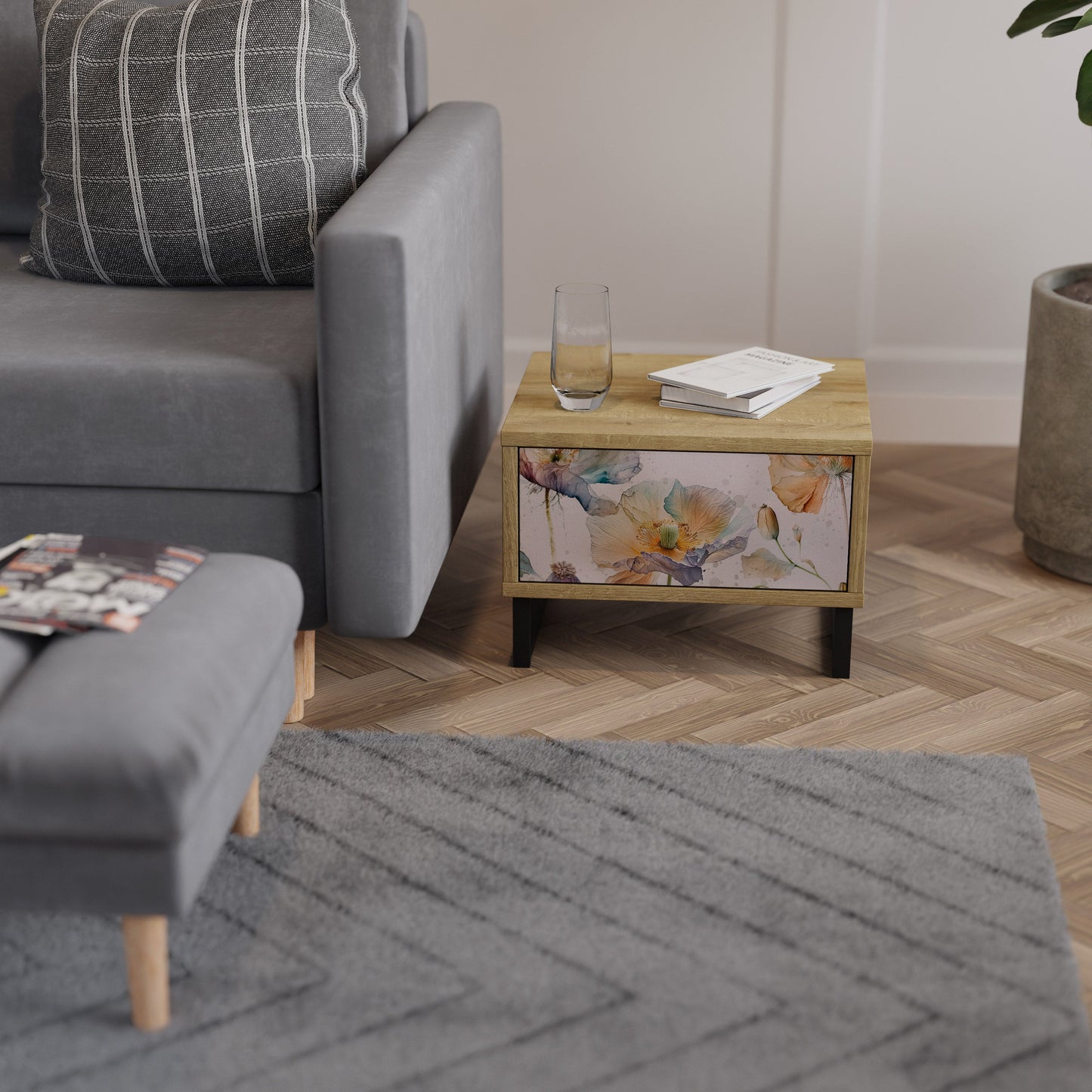 Comodino SOFTEN POPPY effetto rovere