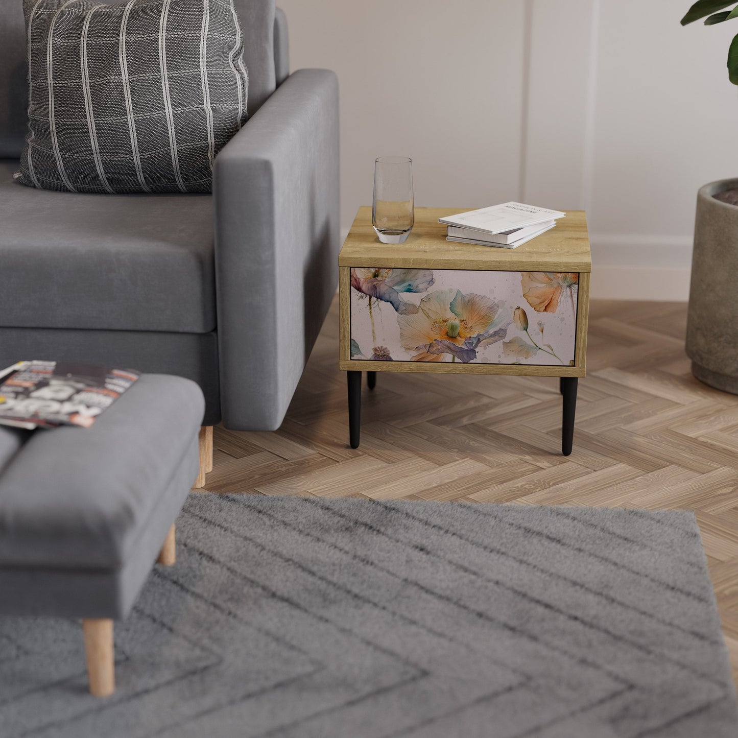 Comodino SOFTEN POPPY effetto rovere