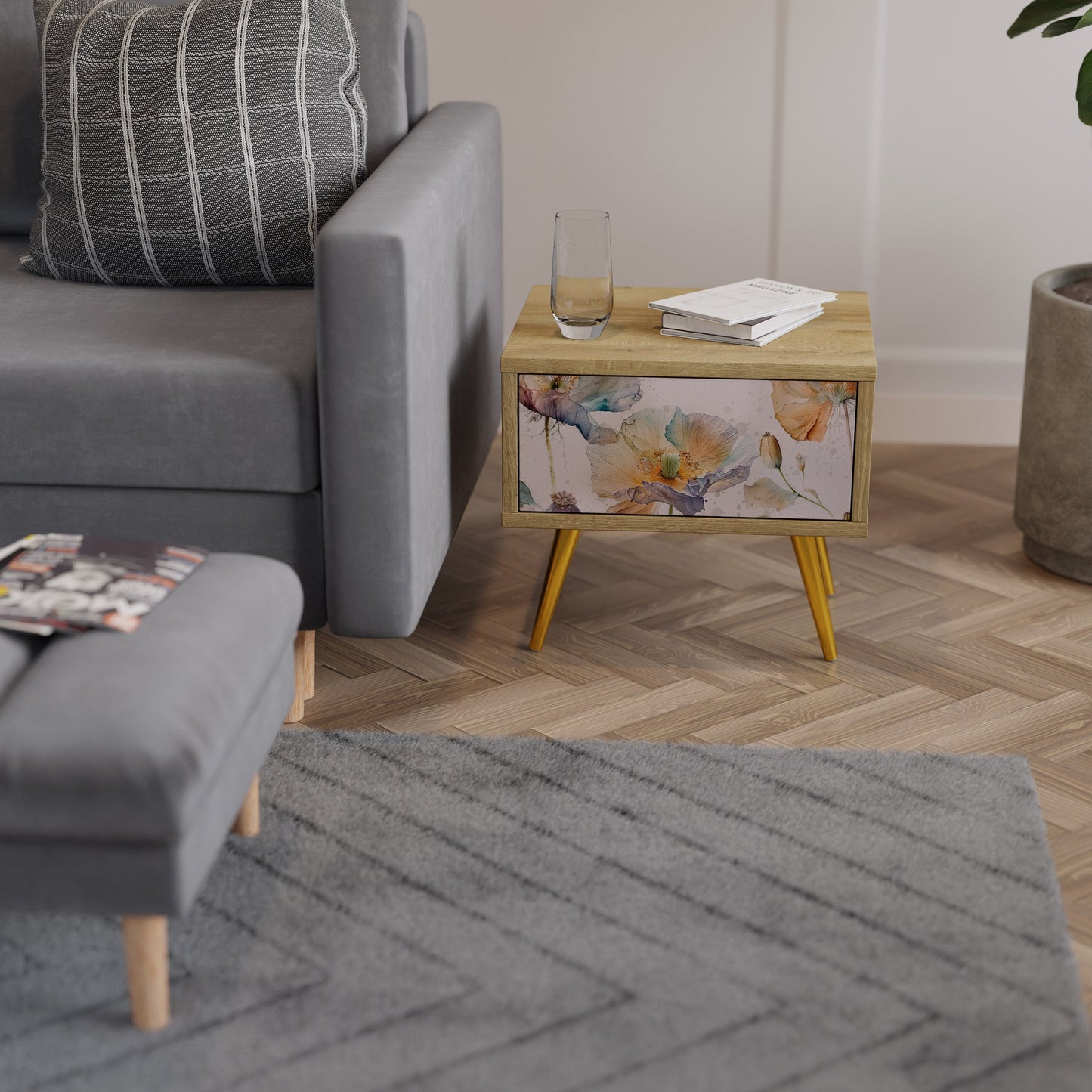Comodino SOFTEN POPPY effetto rovere