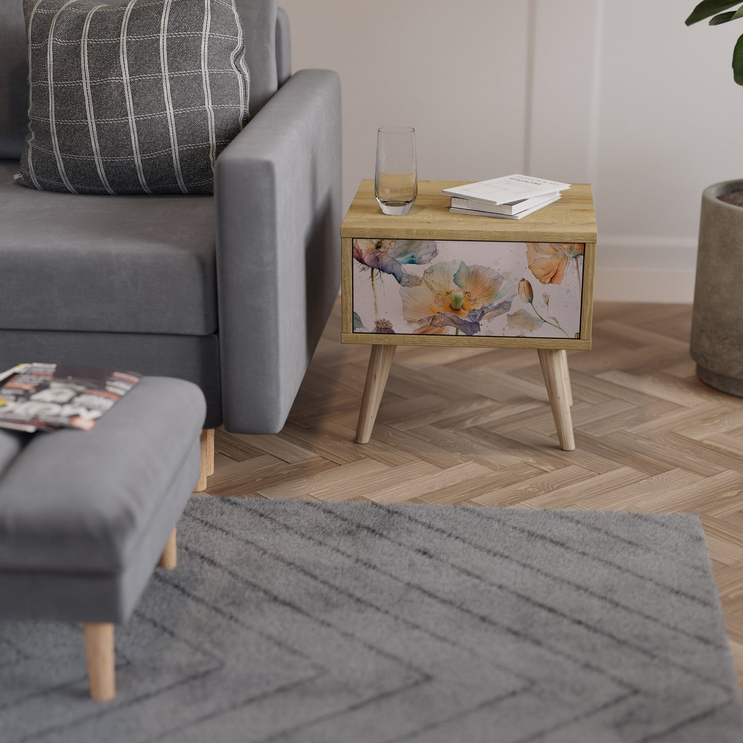 Comodino SOFTEN POPPY effetto rovere