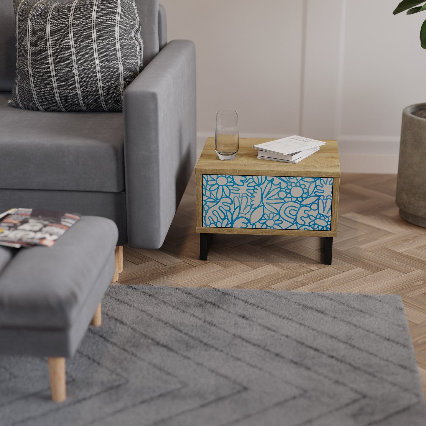 BLOOMY MORNING Nightstand in Oak Effect