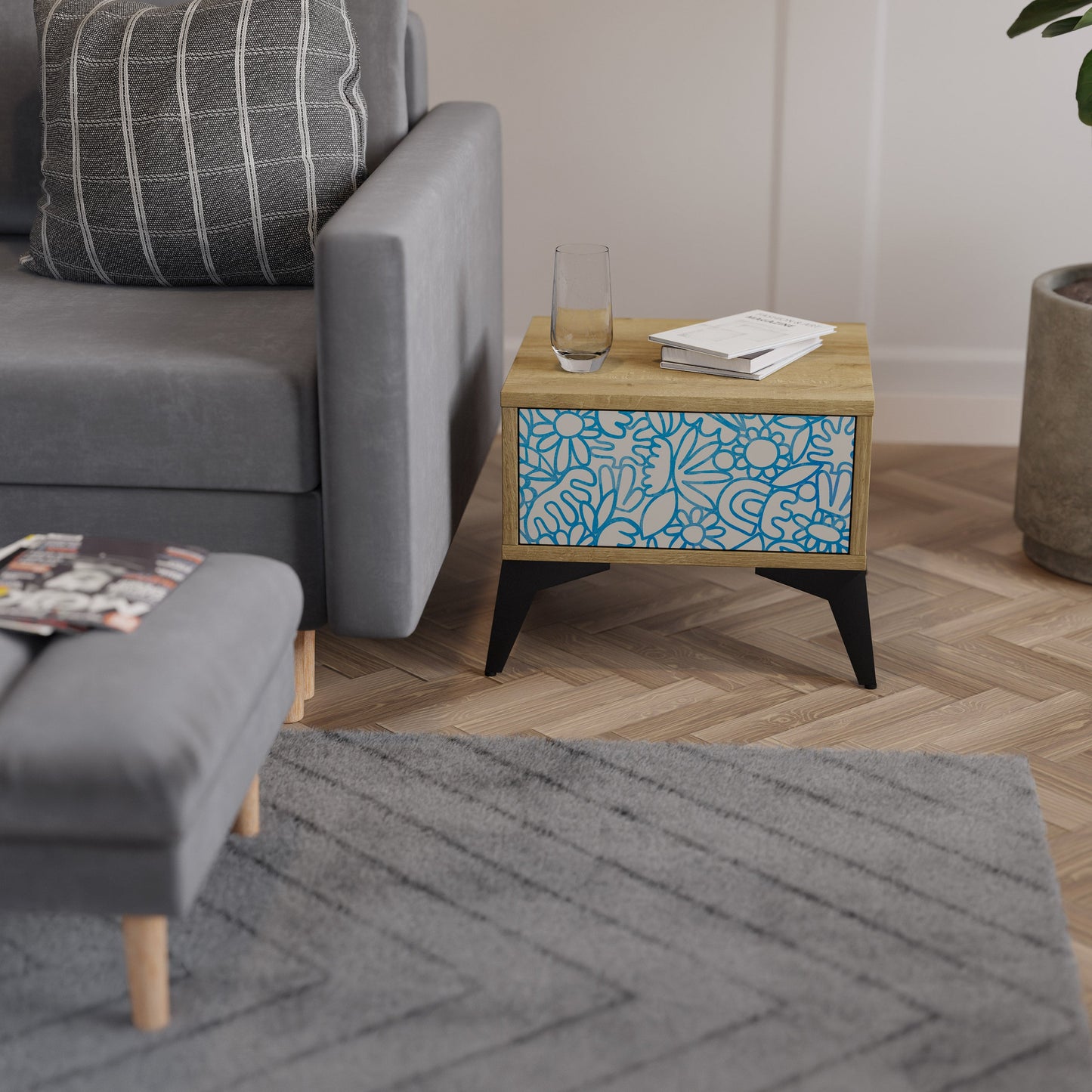 BLOOMY MORNING Nightstand in Oak Effect