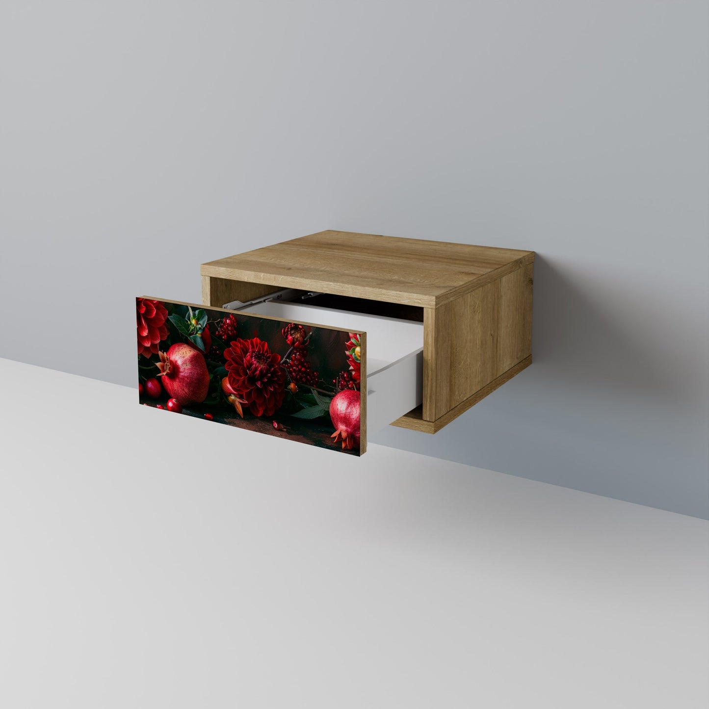 Comodino DAHLIAS AND POMEGRANATES in effetto rovere