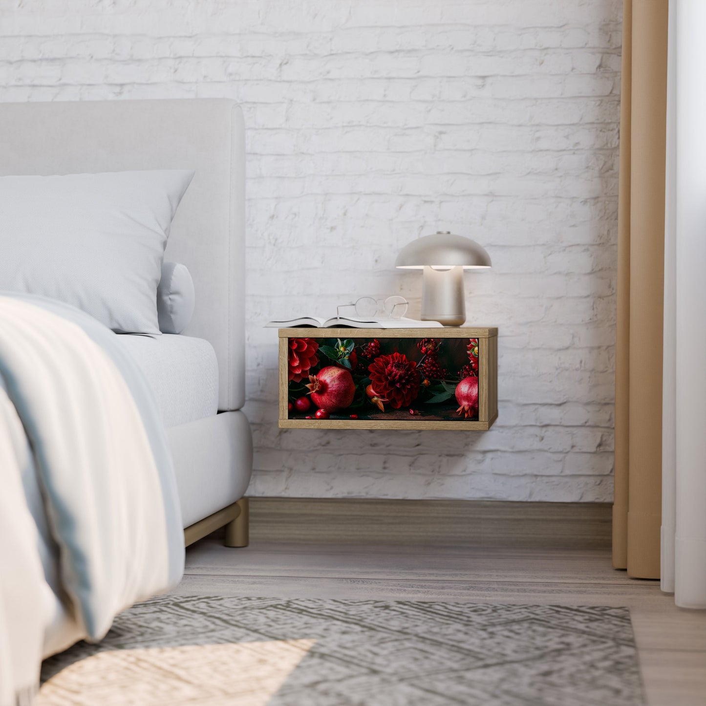 Comodino DAHLIAS AND POMEGRANATES in effetto rovere