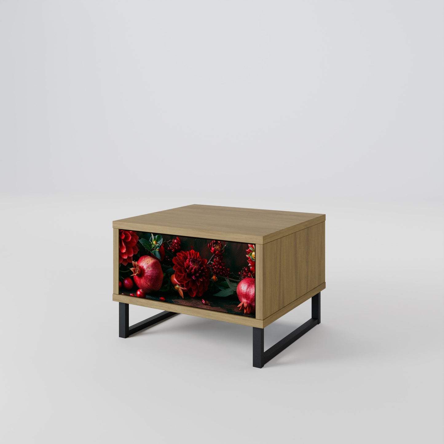 Comodino DAHLIAS AND POMEGRANATES in effetto rovere