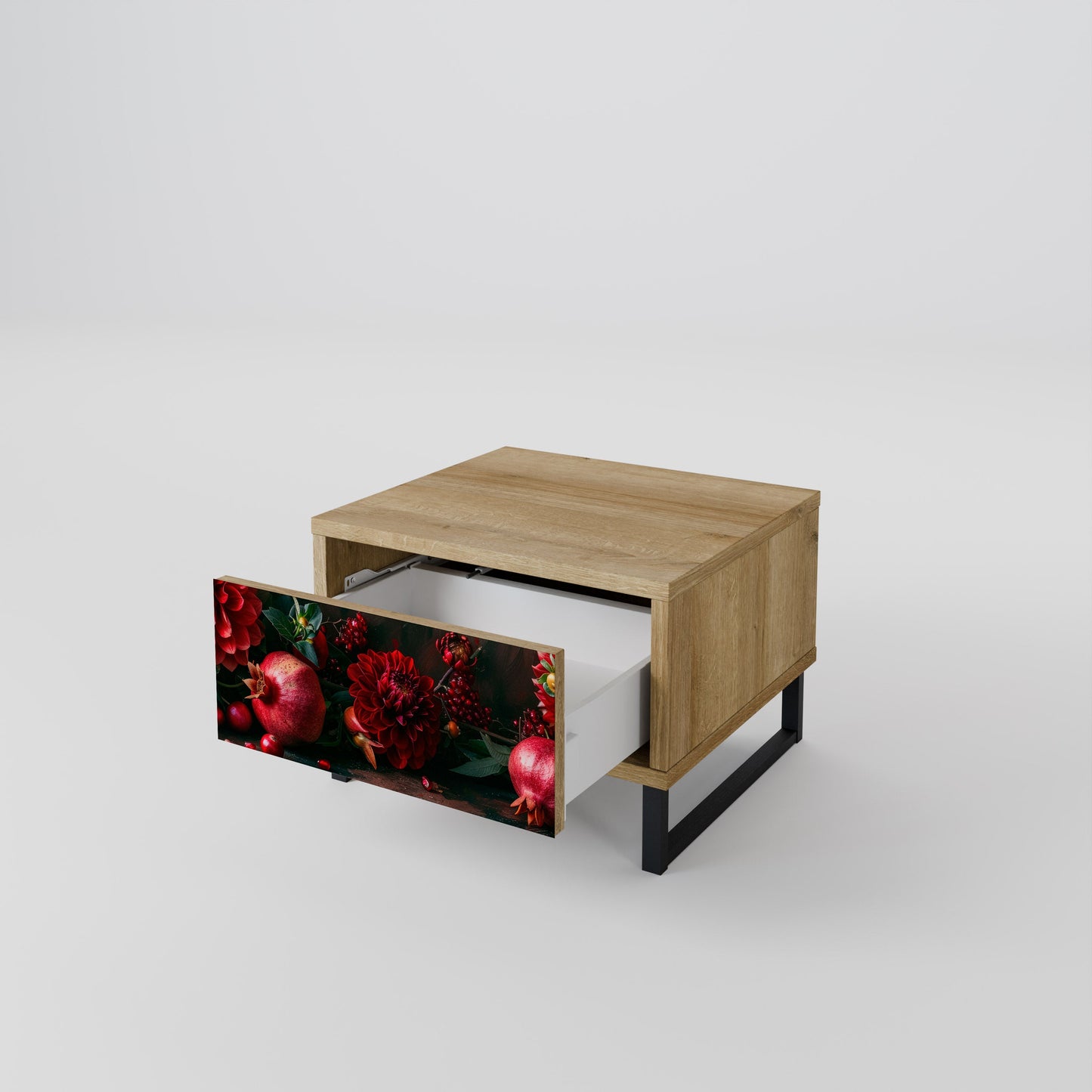 Comodino DAHLIAS AND POMEGRANATES in effetto rovere
