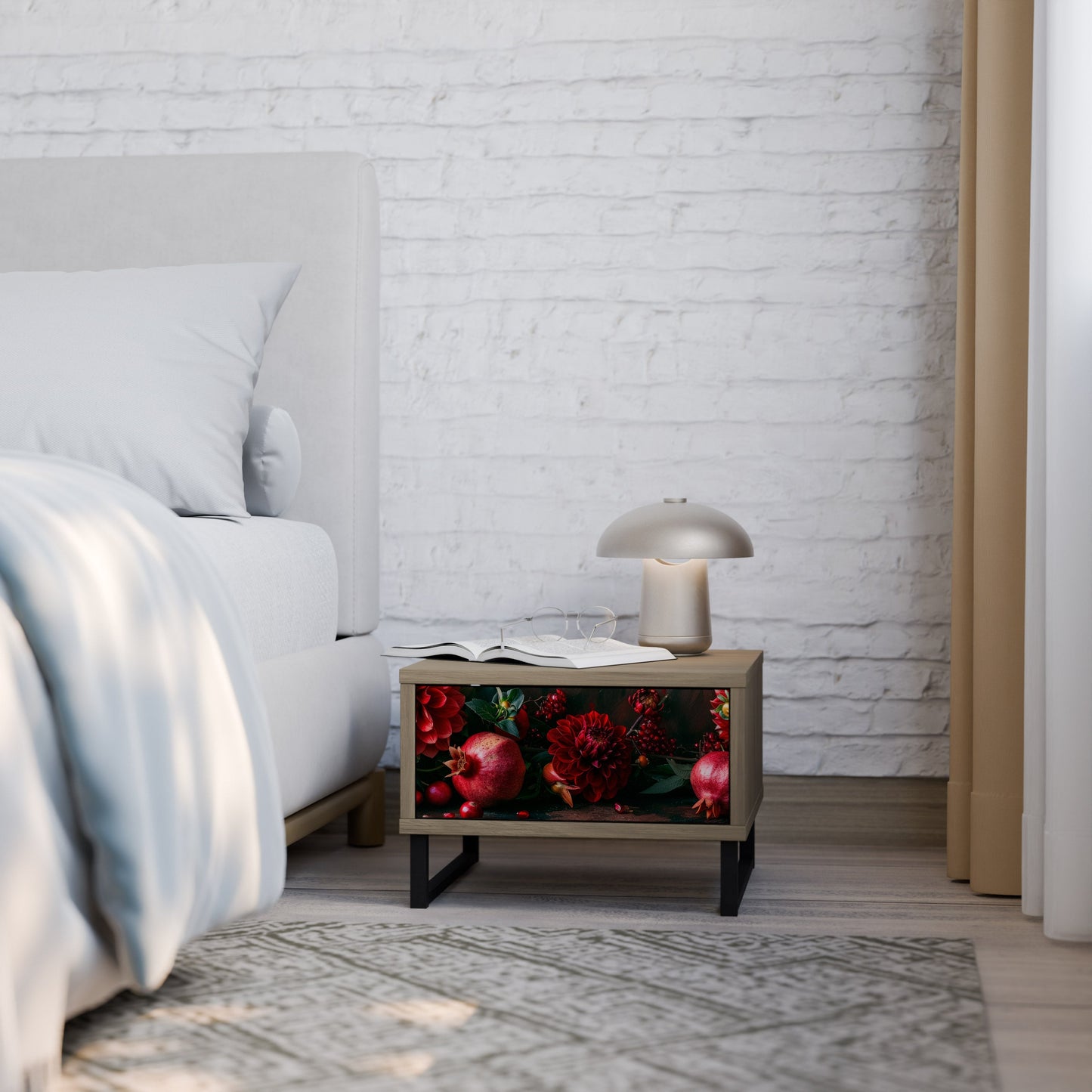 Comodino DAHLIAS AND POMEGRANATES in effetto rovere