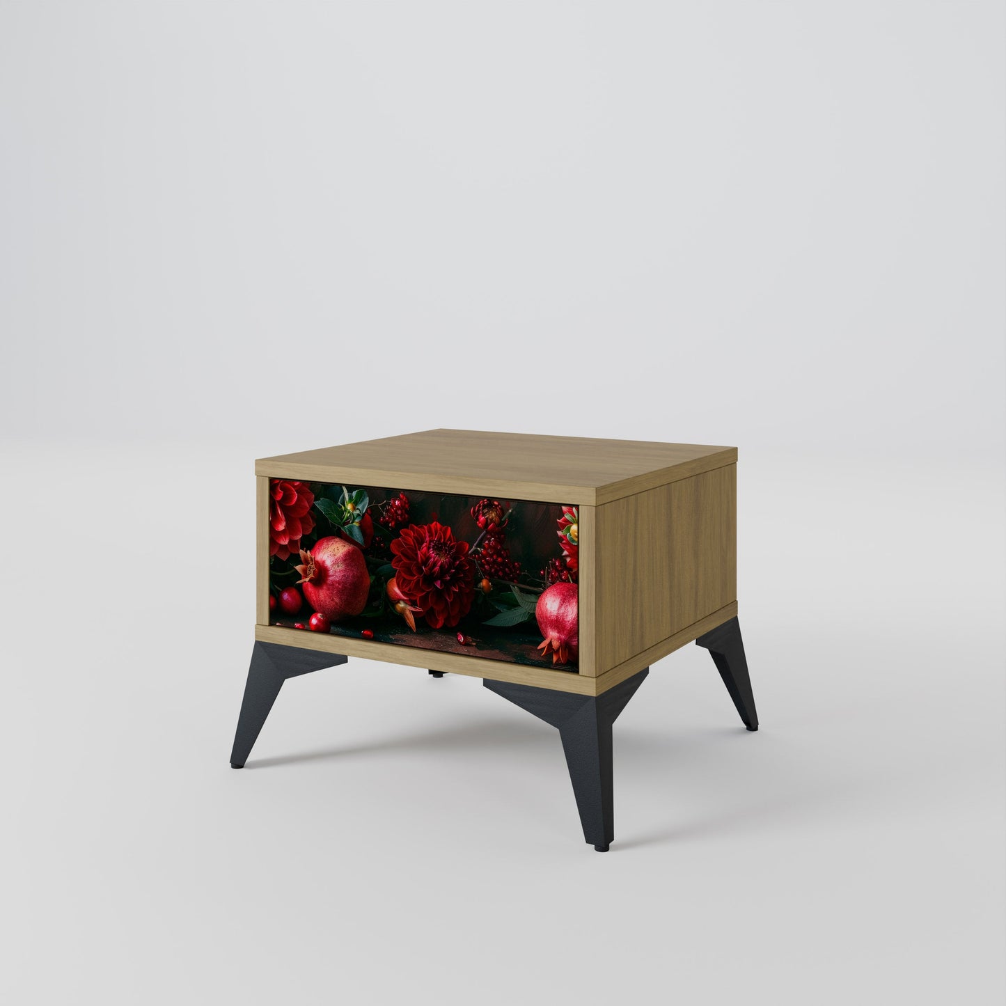 Comodino DAHLIAS AND POMEGRANATES in effetto rovere