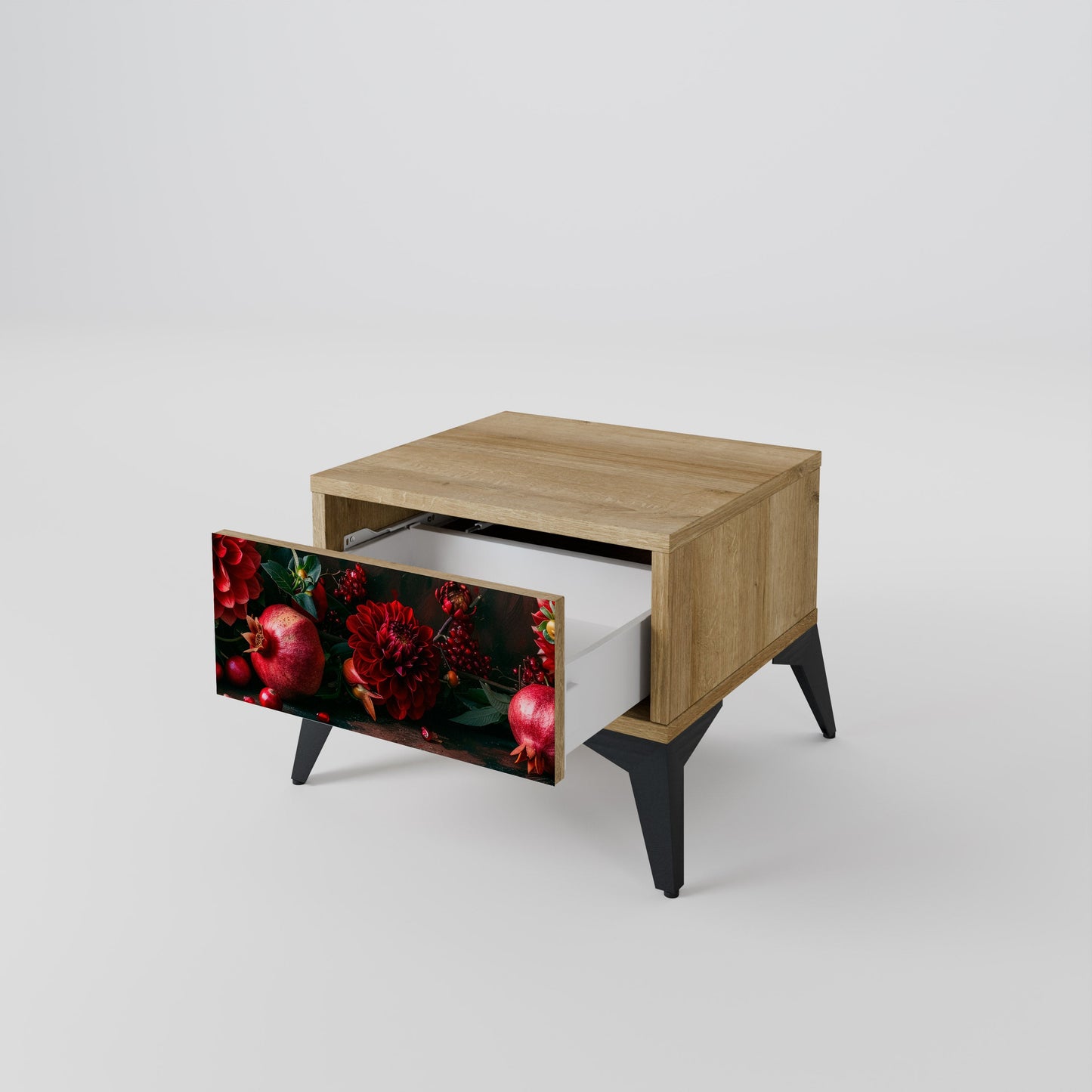 Comodino DAHLIAS AND POMEGRANATES in effetto rovere