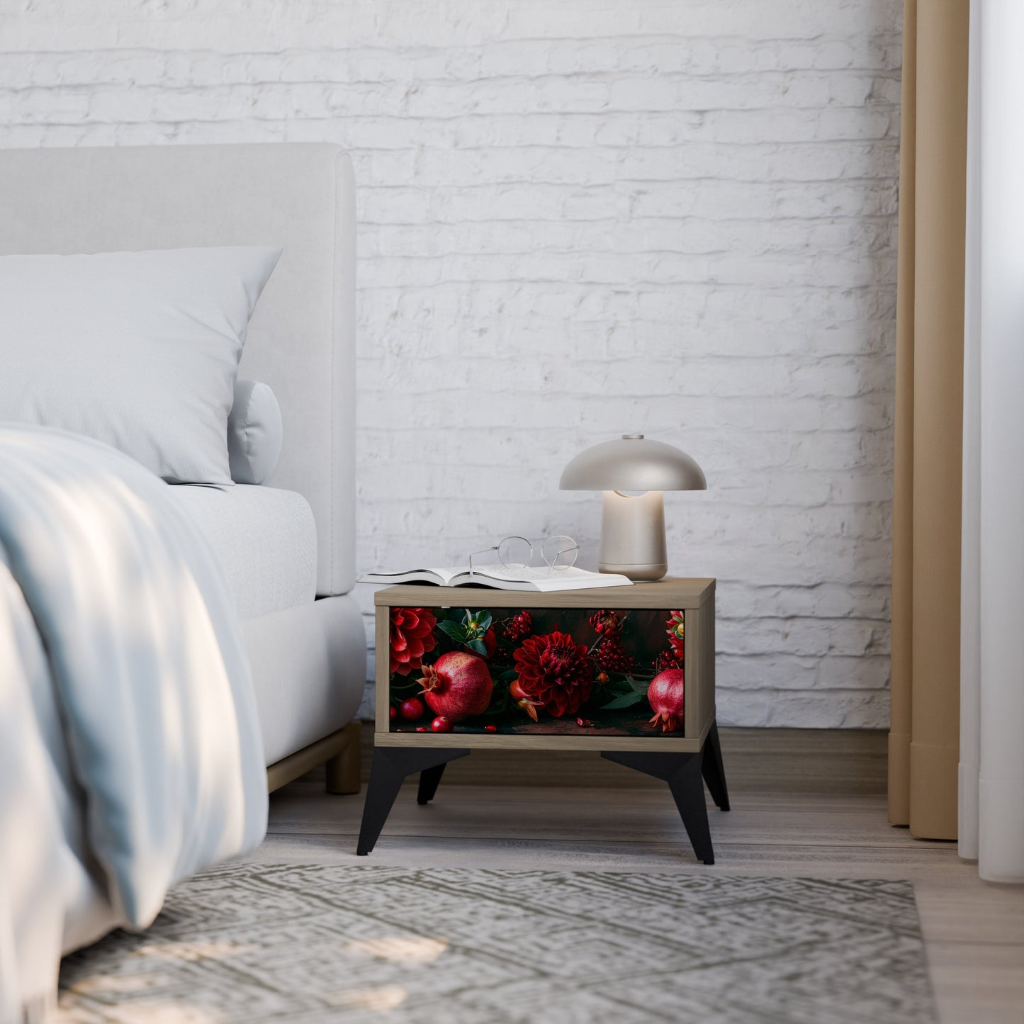 Comodino DAHLIAS AND POMEGRANATES in effetto rovere