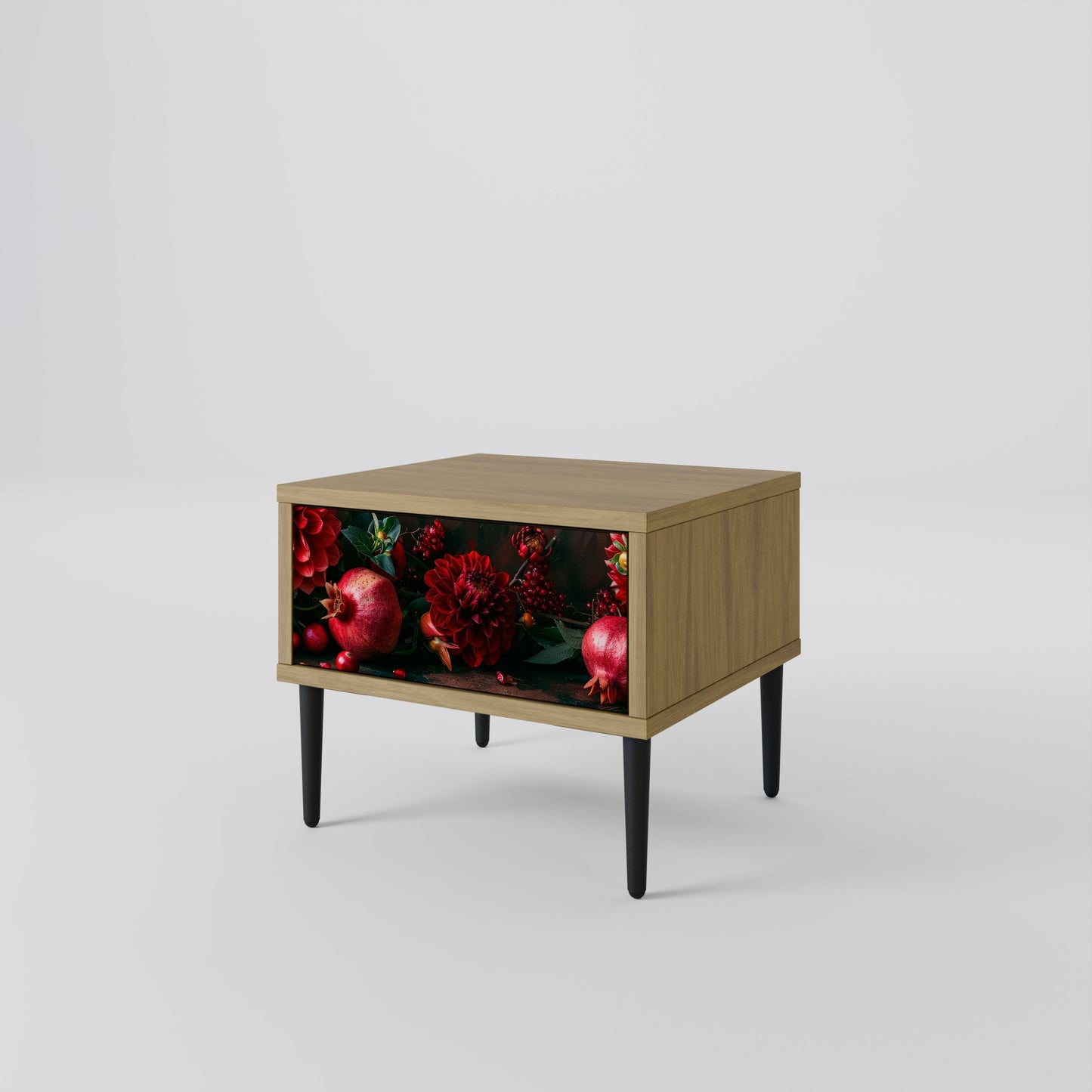 Comodino DAHLIAS AND POMEGRANATES in effetto rovere