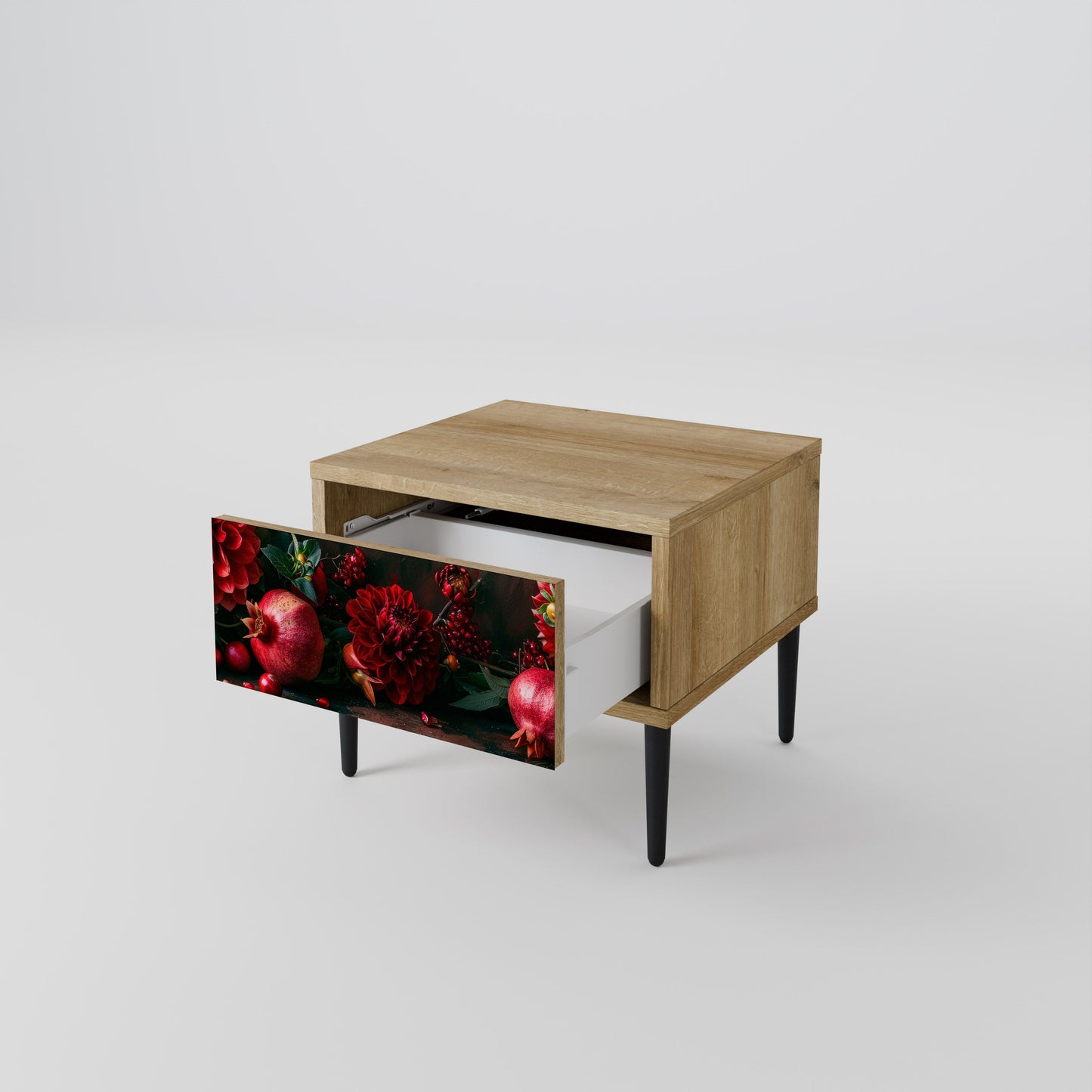 Comodino DAHLIAS AND POMEGRANATES in effetto rovere