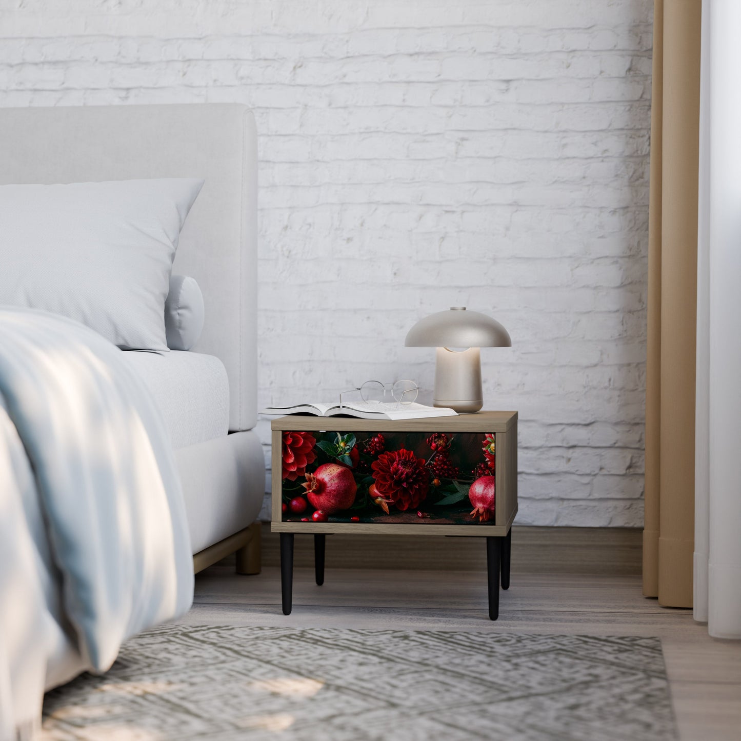 Comodino DAHLIAS AND POMEGRANATES in effetto rovere