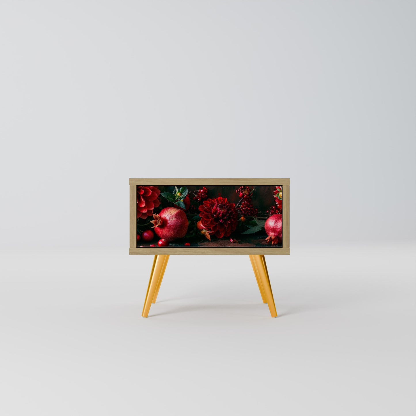 Comodino DAHLIAS AND POMEGRANATES in effetto rovere