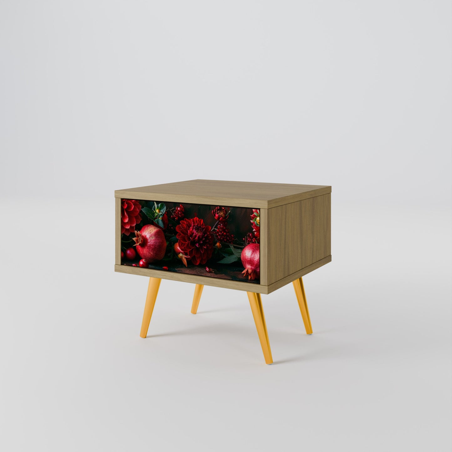 Comodino DAHLIAS AND POMEGRANATES in effetto rovere
