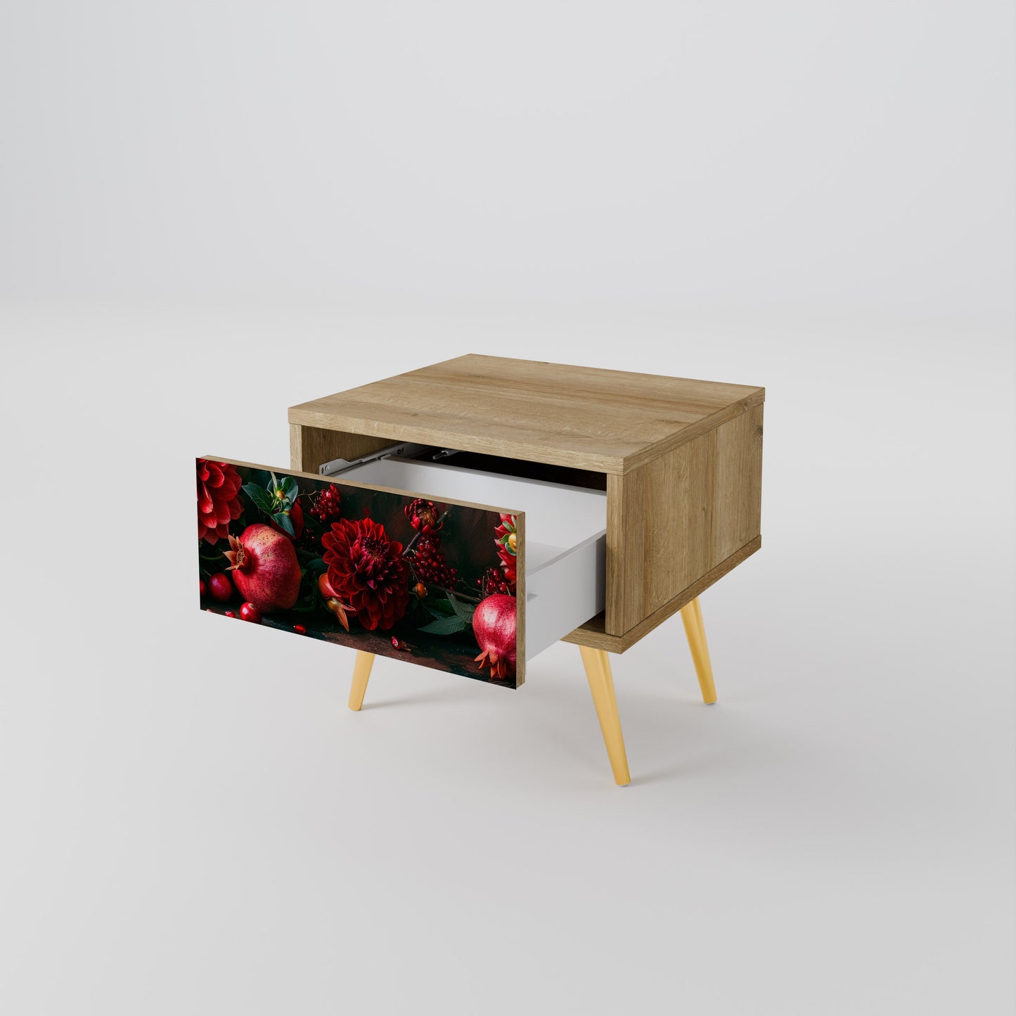 Comodino DAHLIAS AND POMEGRANATES in effetto rovere