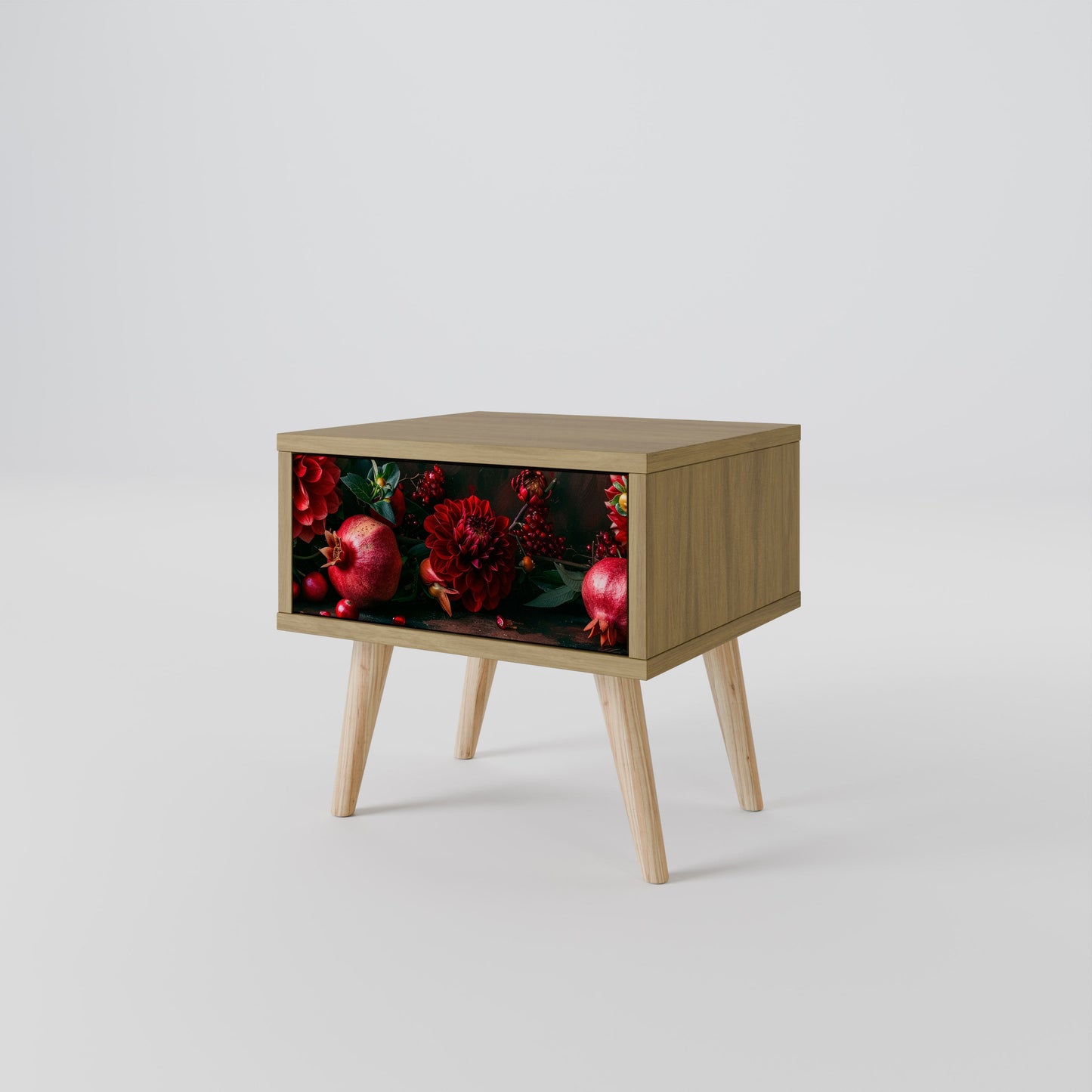 Comodino DAHLIAS AND POMEGRANATES in effetto rovere