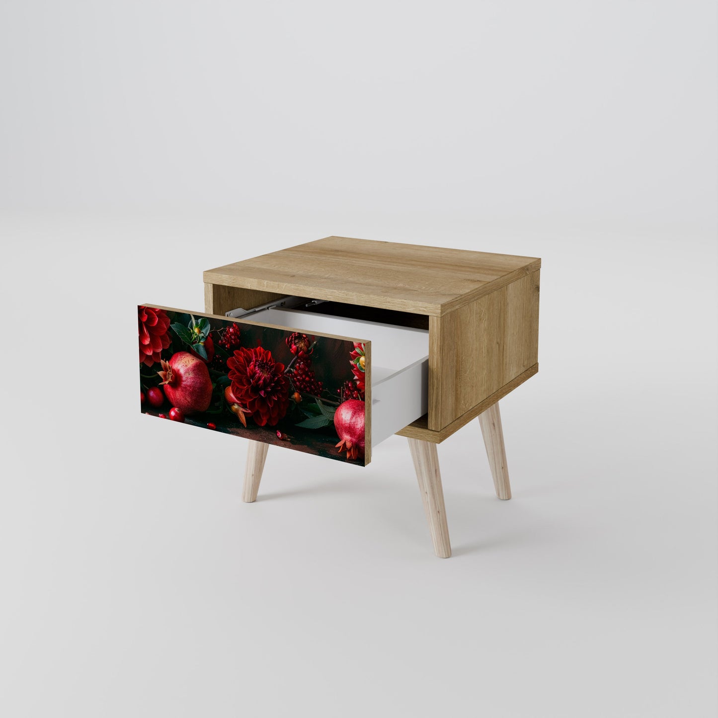 Comodino DAHLIAS AND POMEGRANATES in effetto rovere