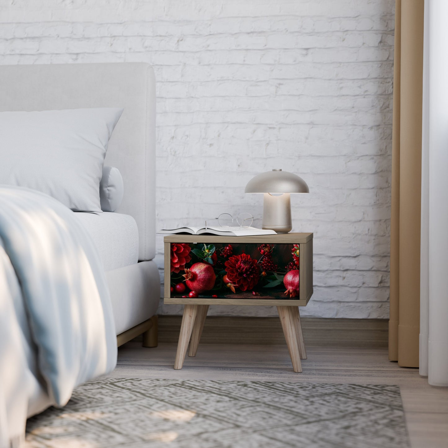 Comodino DAHLIAS AND POMEGRANATES in effetto rovere