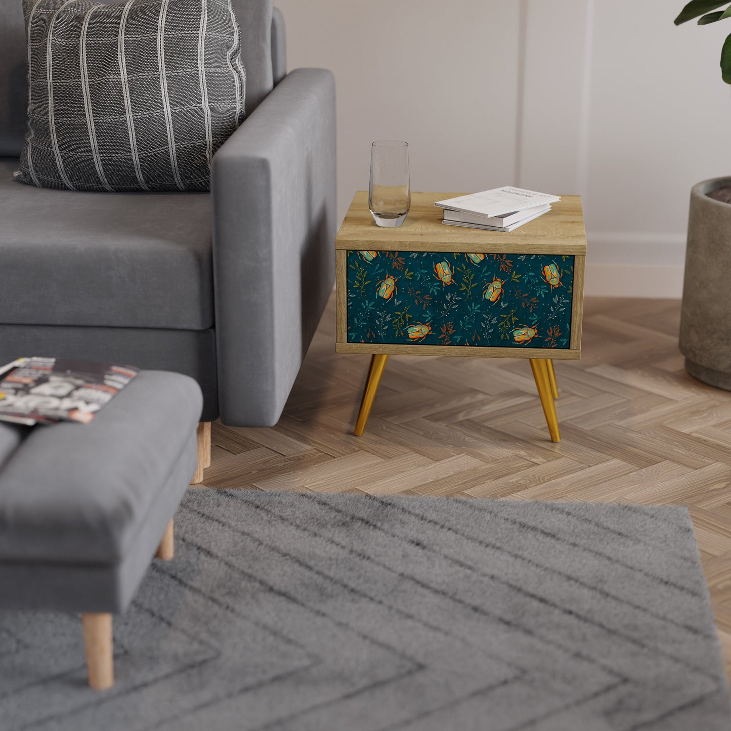 Comodino AUTUMN INSETTI in effetto rovere
