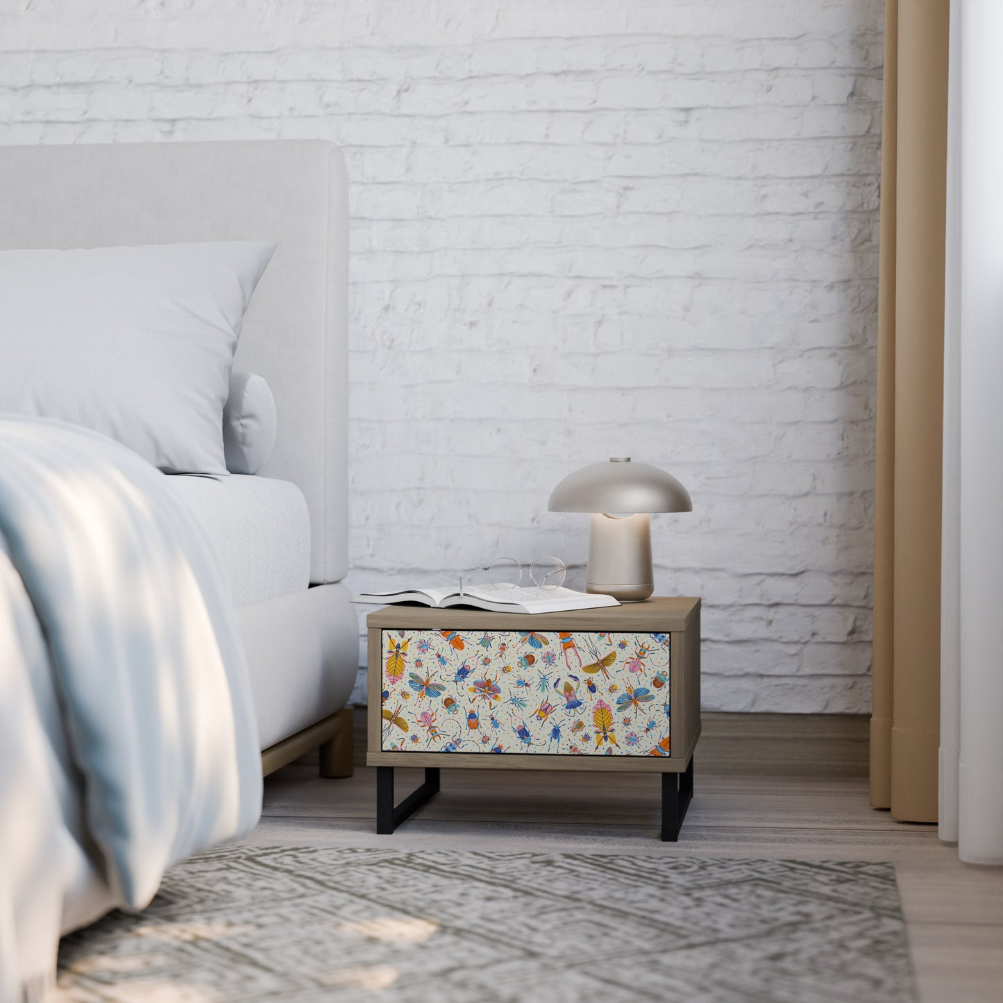 COLORFUL INSECTS Nightstand in Oak Effect