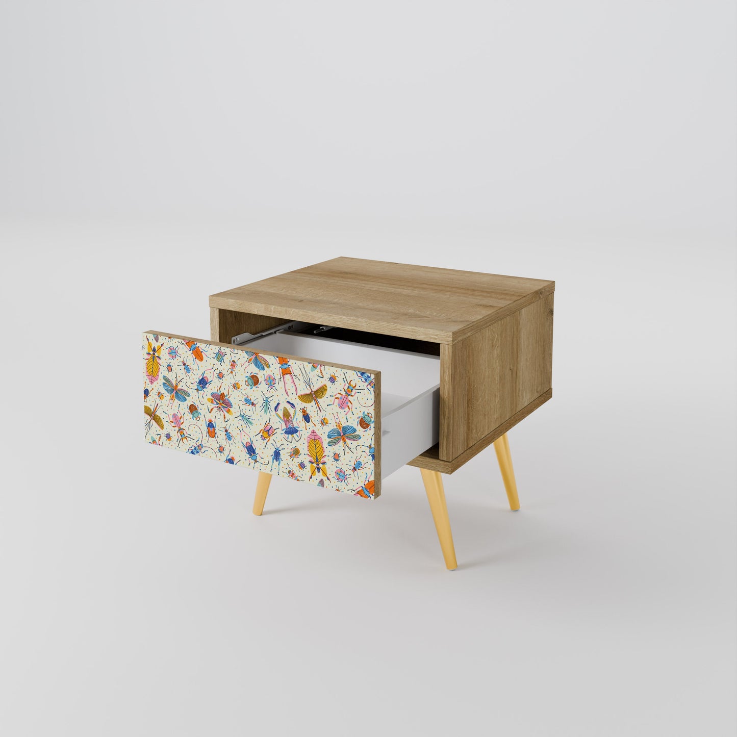 COLORFUL INSECTS Nightstand in Oak Effect