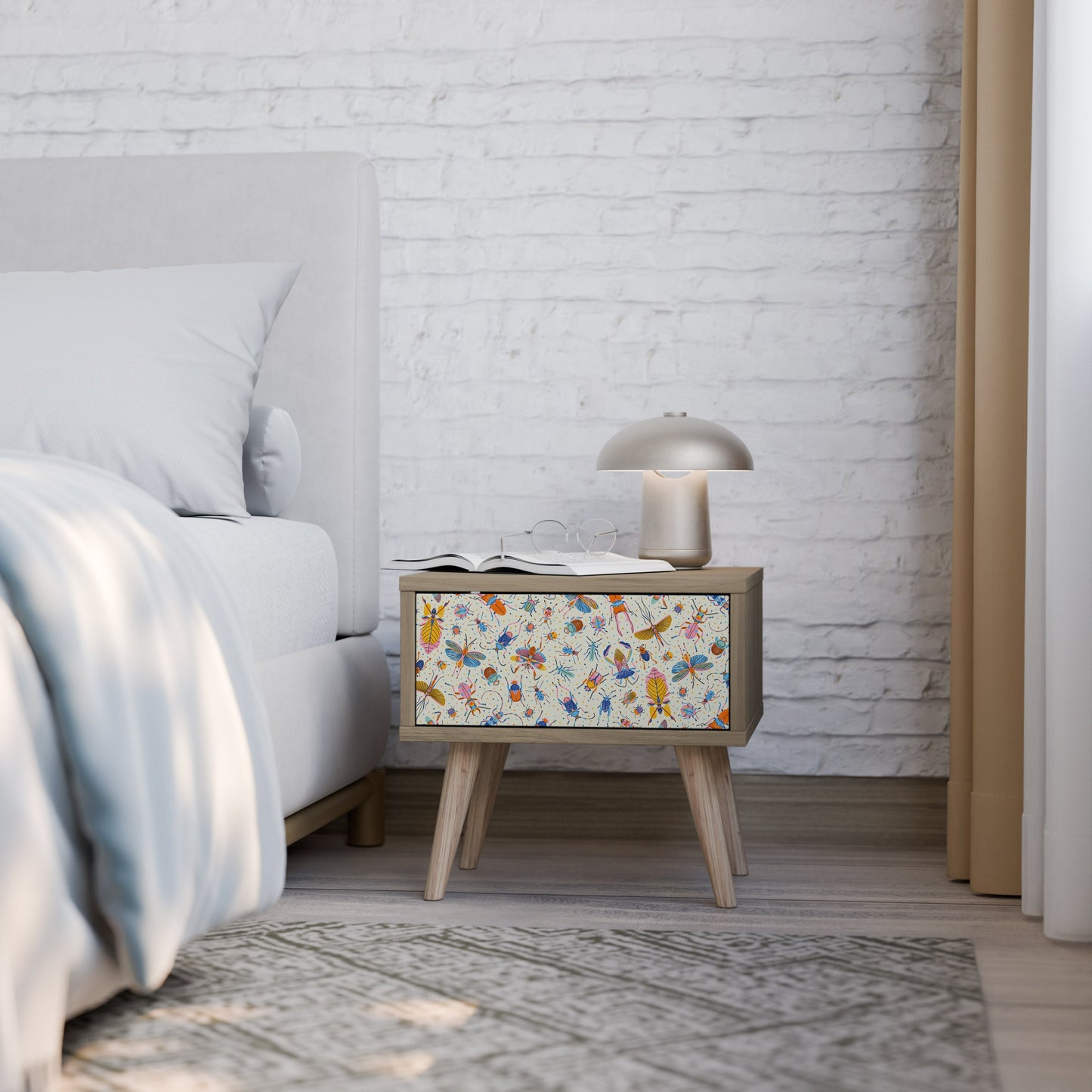 COLORFUL INSECTS Nightstand in Oak Effect