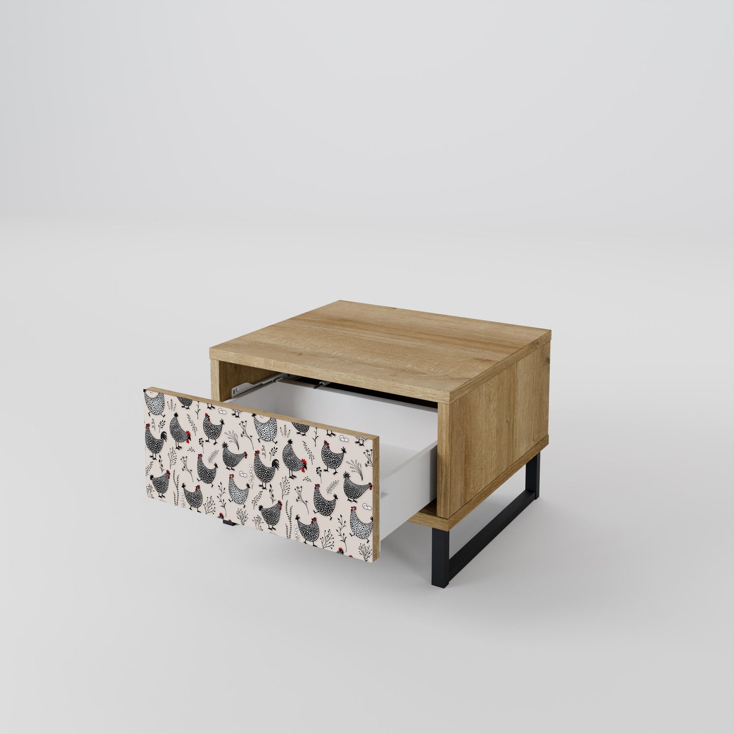 Comodino HAPPY HENS effetto rovere