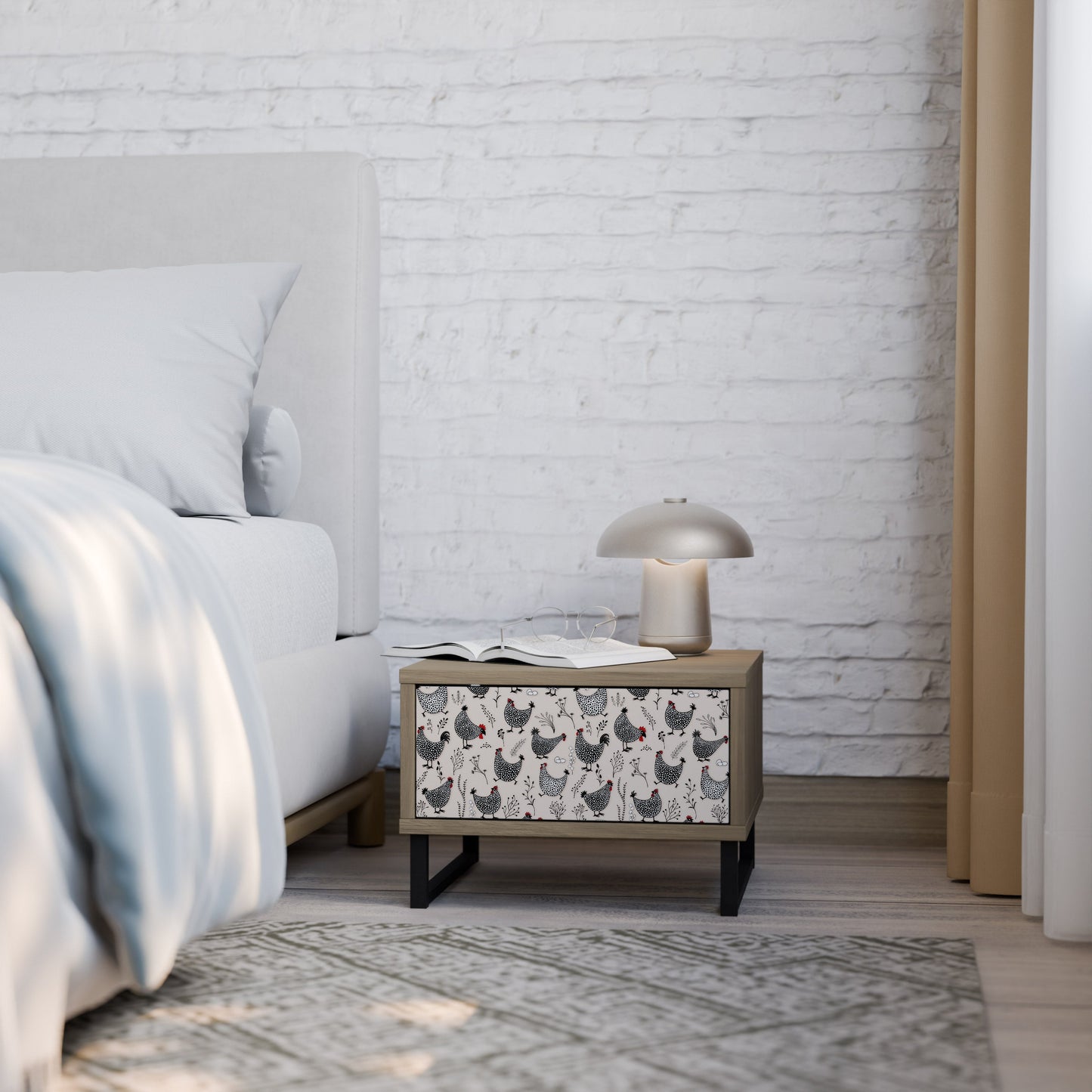 Comodino HAPPY HENS effetto rovere