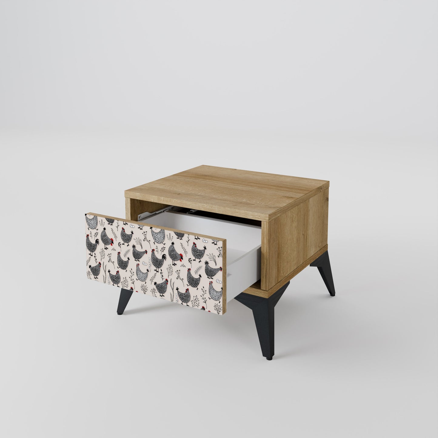 Comodino HAPPY HENS effetto rovere
