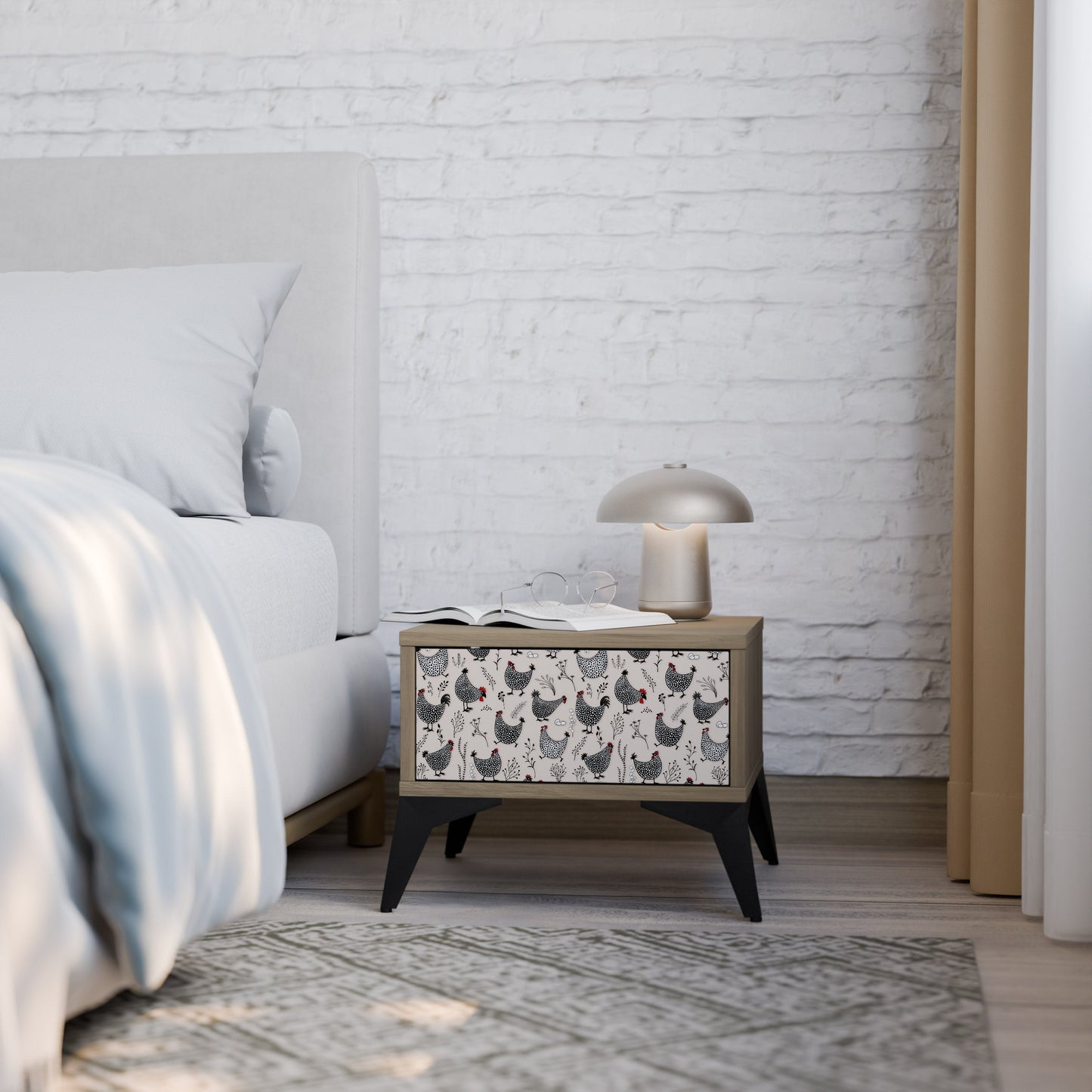 Comodino HAPPY HENS effetto rovere