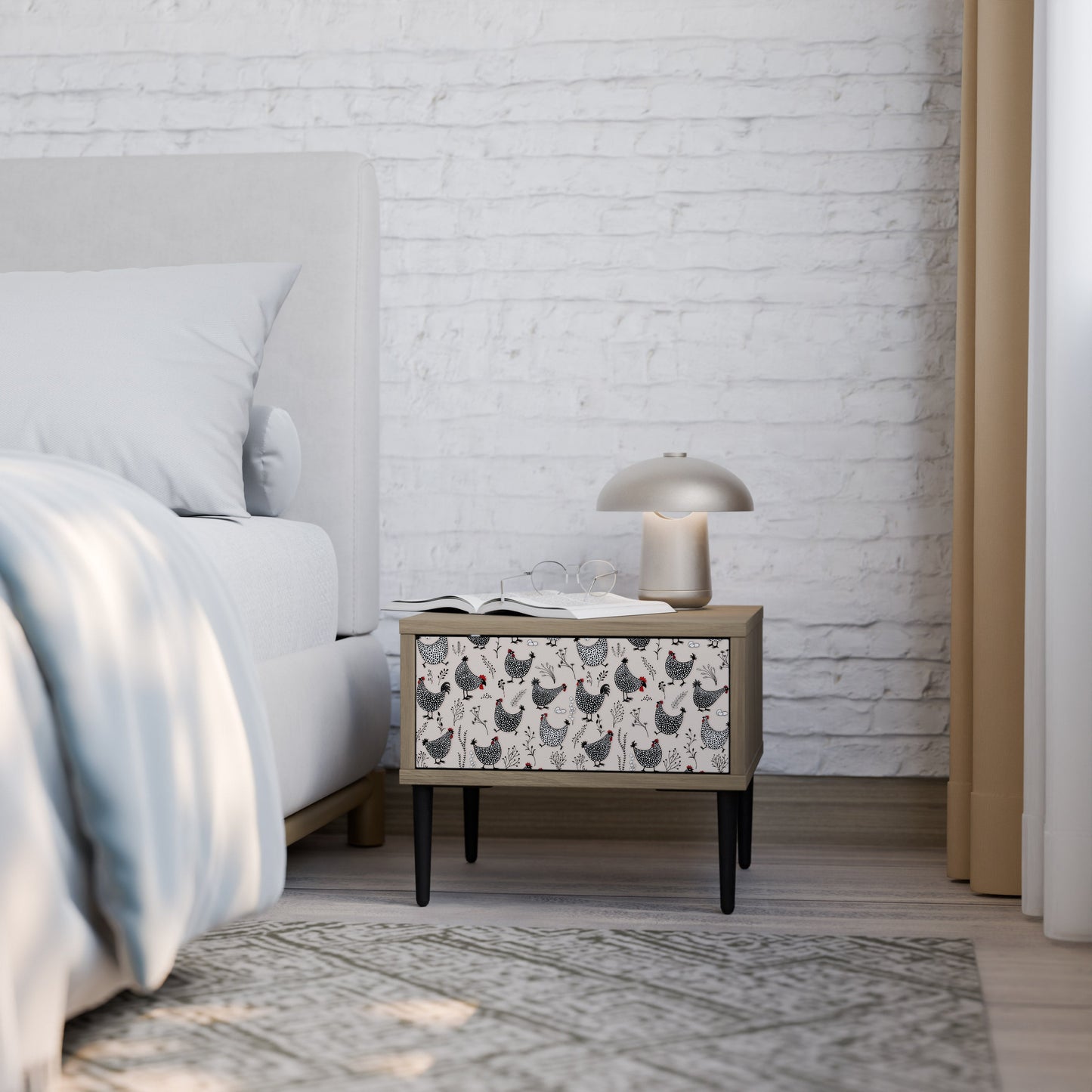 Comodino HAPPY HENS effetto rovere