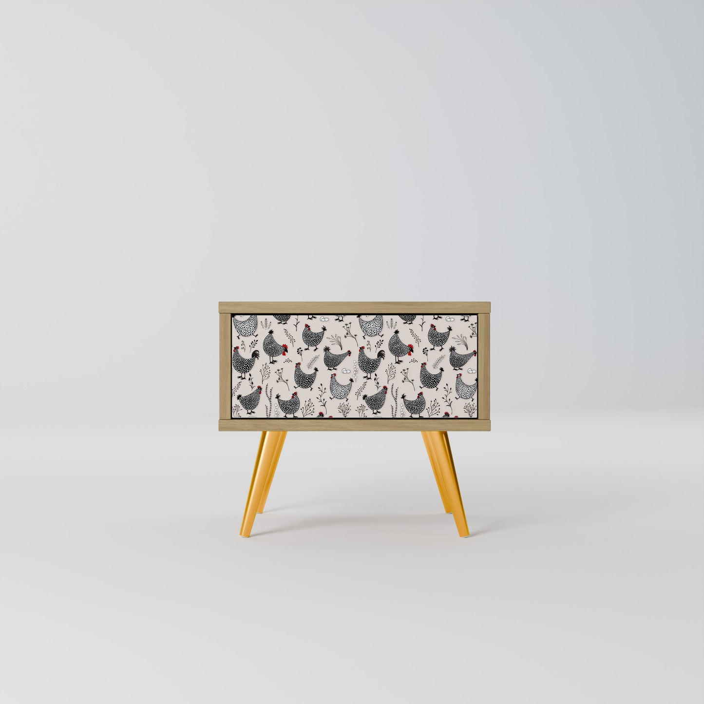 Comodino HAPPY HENS effetto rovere
