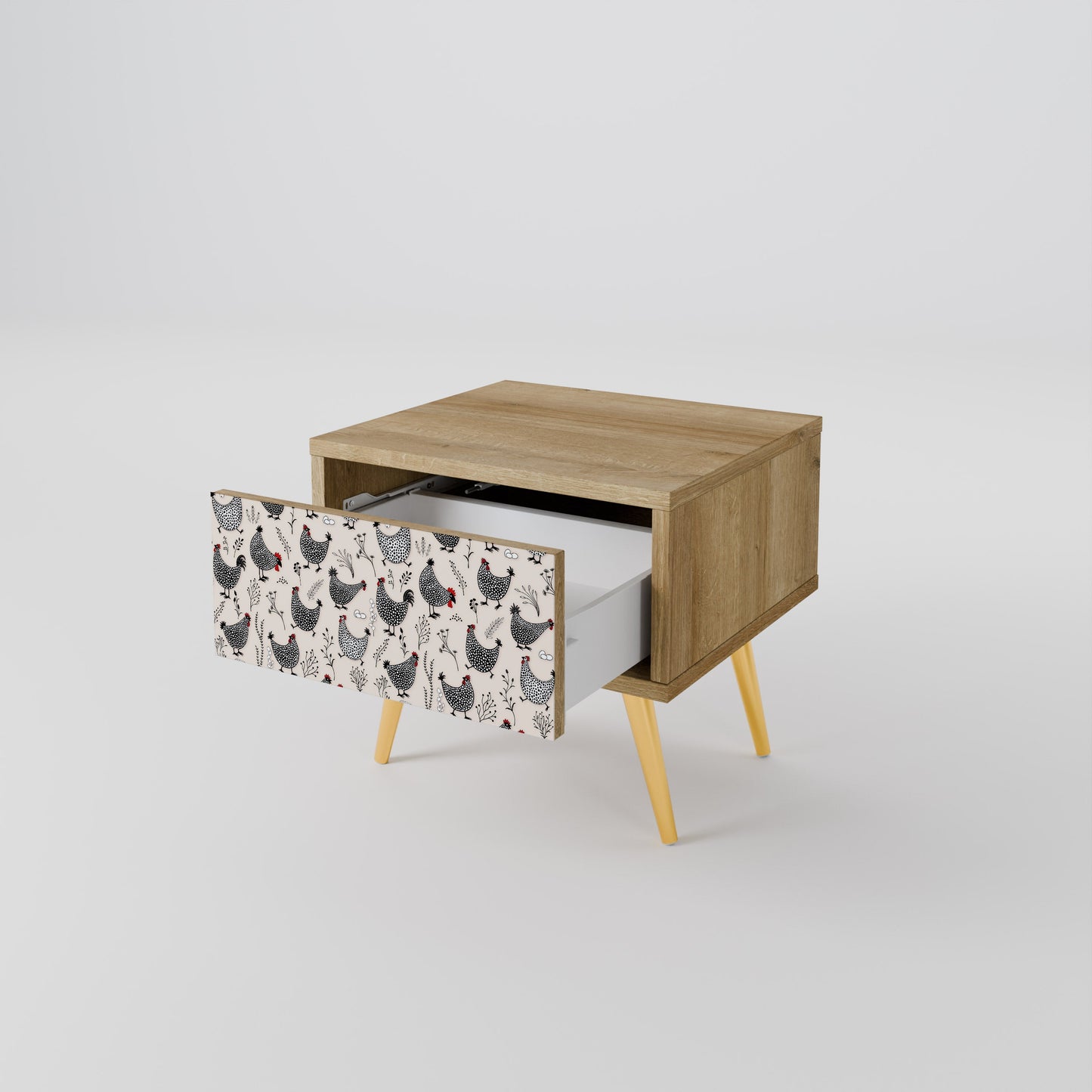 Comodino HAPPY HENS effetto rovere