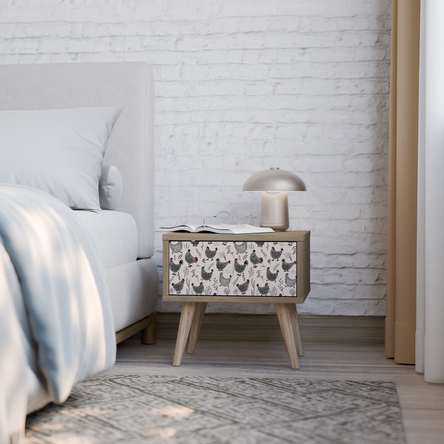 Comodino HAPPY HENS effetto rovere