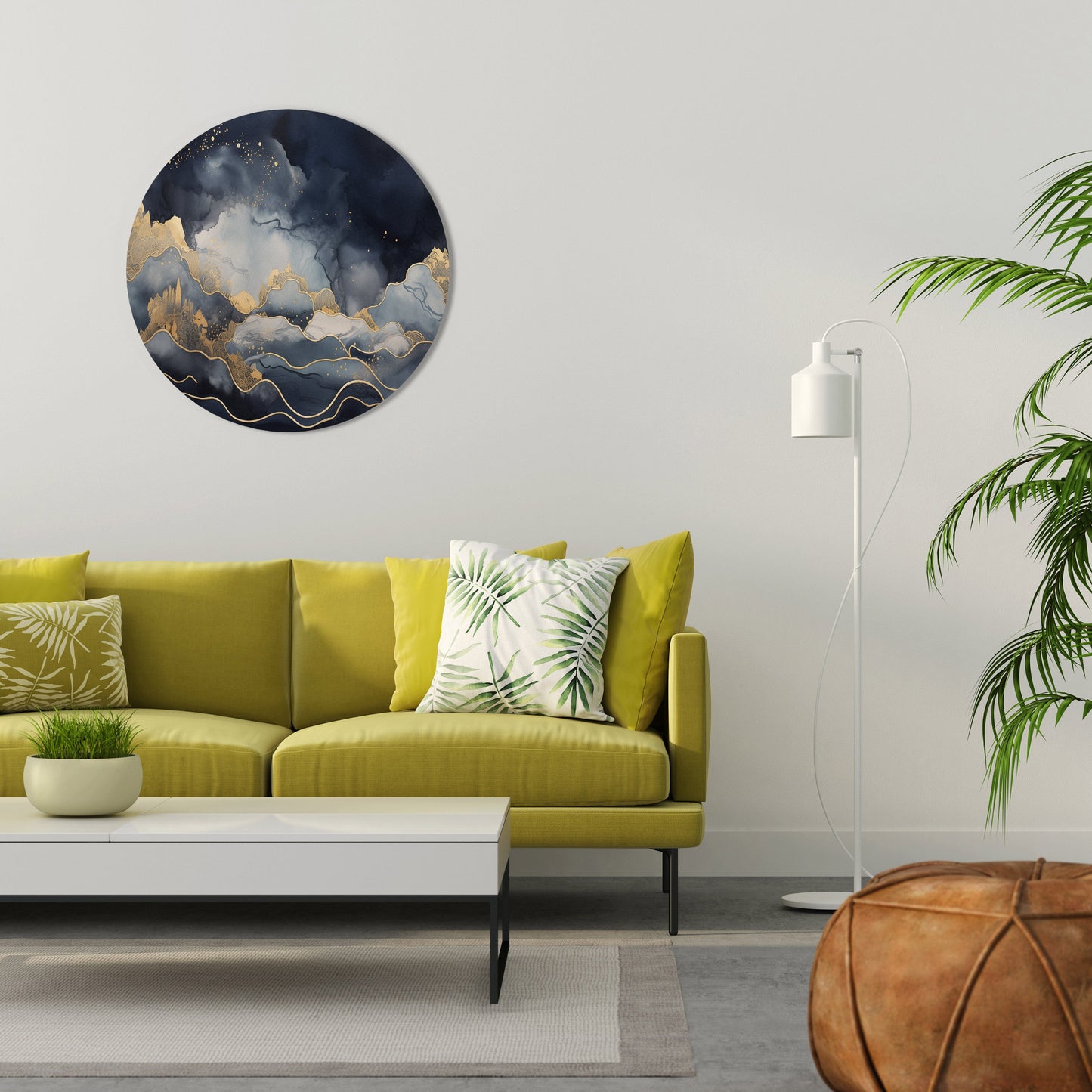 GOLDEN PEAK OF BLUE Round Wall Art