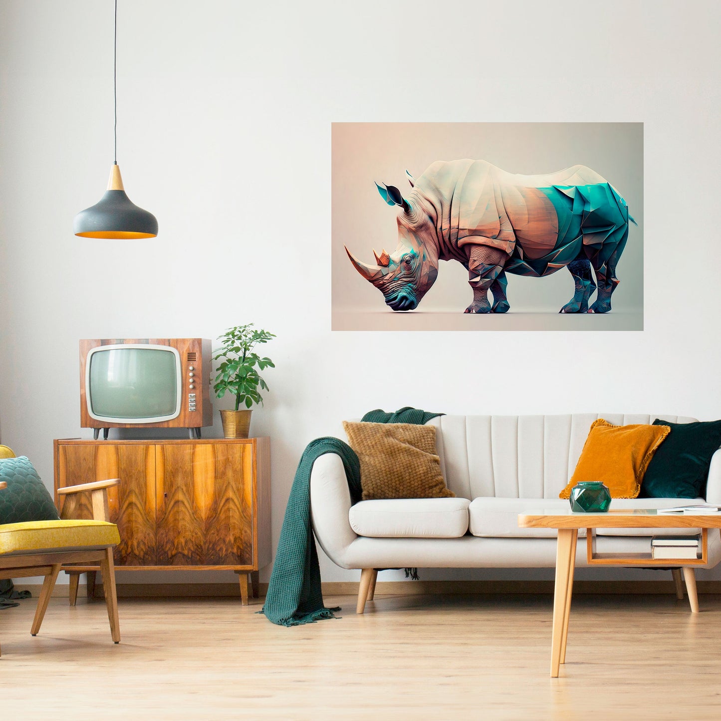 Poster orizzontale staccabile e attaccabile RINOCERONTE FUTURISTICO