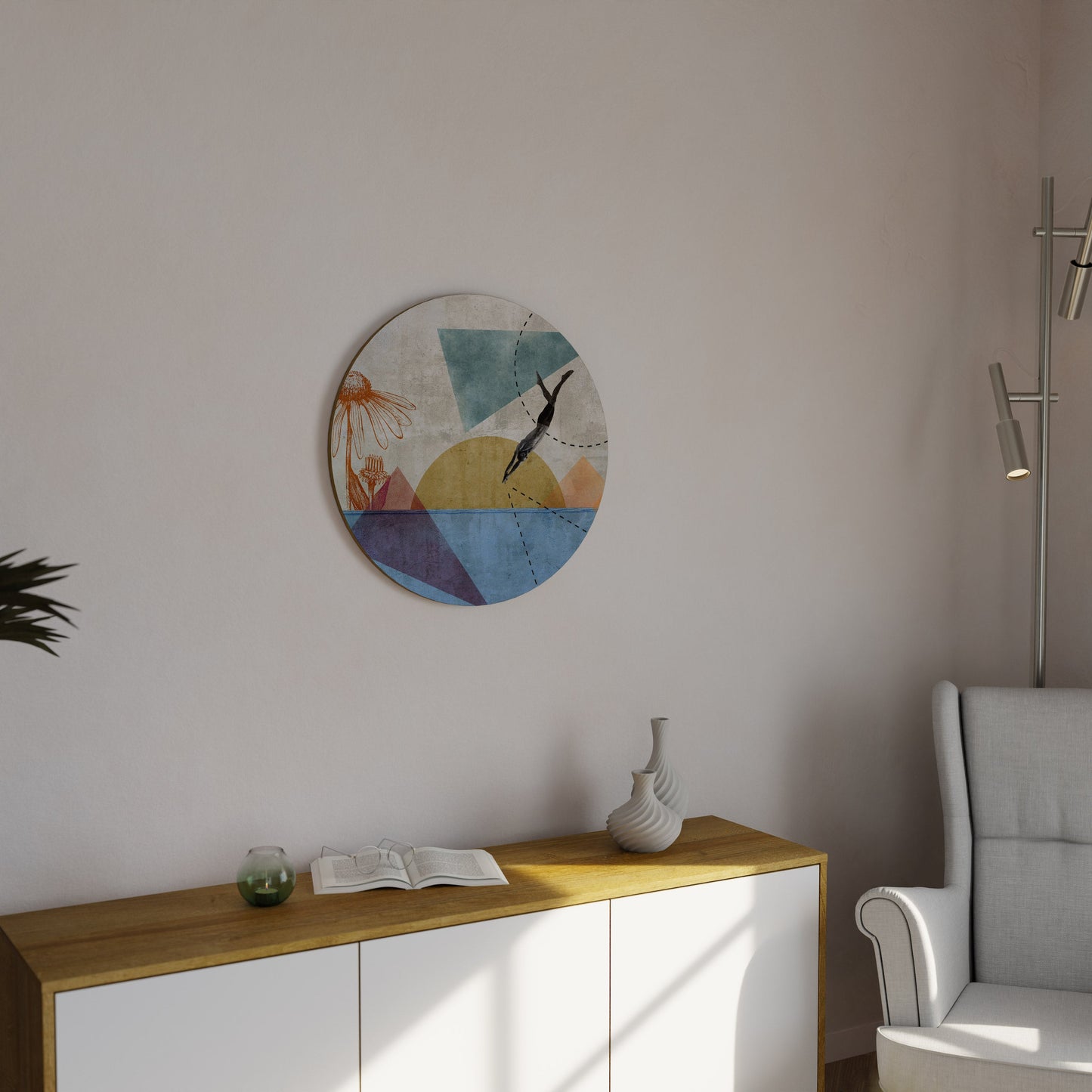 JUMP AROUND THE SHAPES Round Wall Art