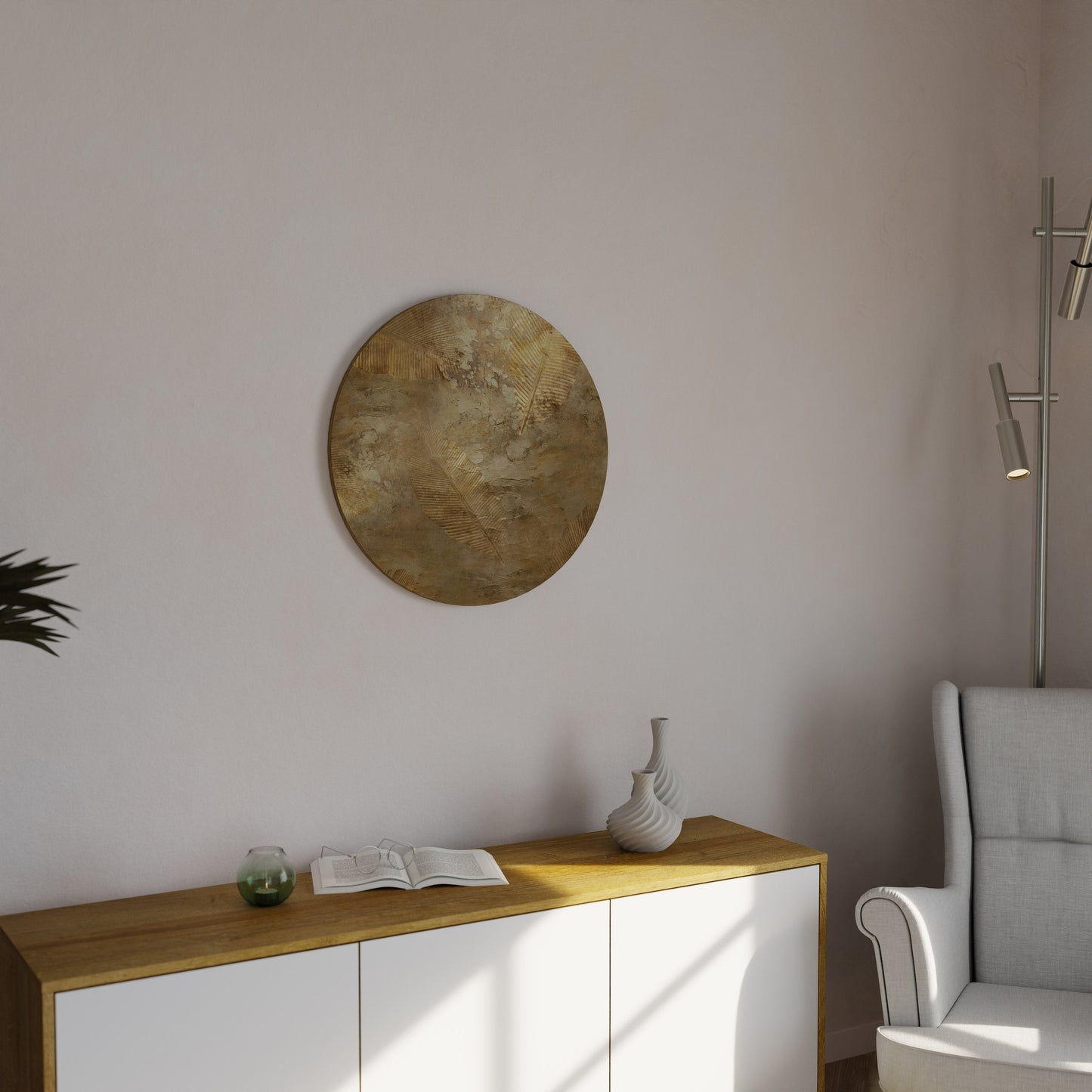 GILDED LEAF CASCADE Round Wall Art