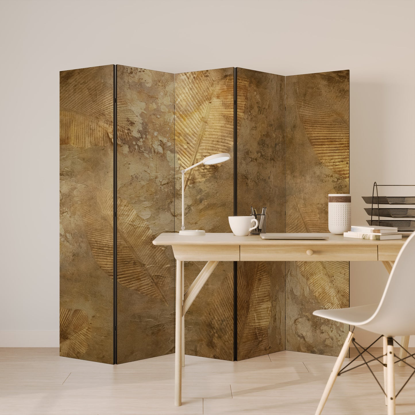 Divisorio decorativo per ambienti a 5 pannelli GILDED LEAF CASCADE