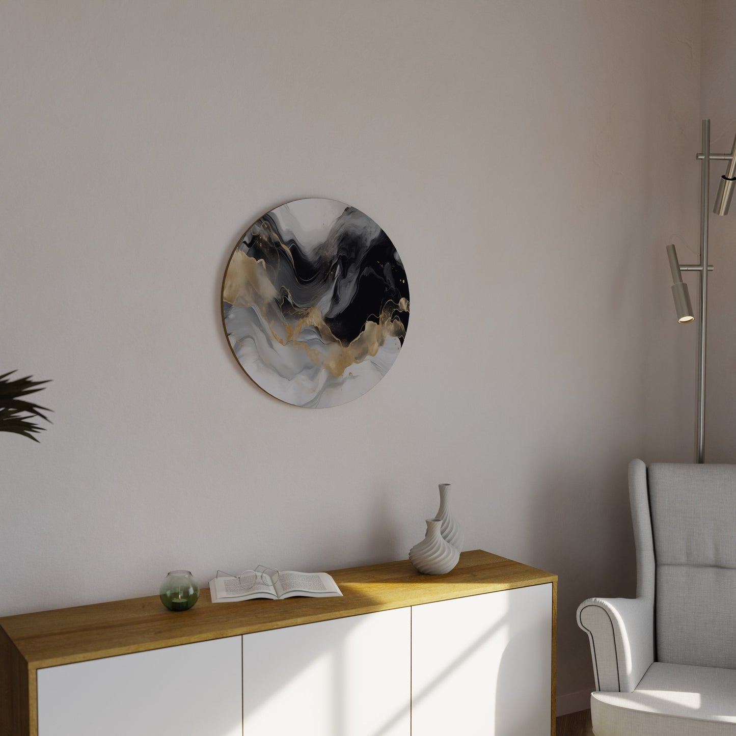 Arte murale rotonda CONFUSIONE IN BIANCO E NERO