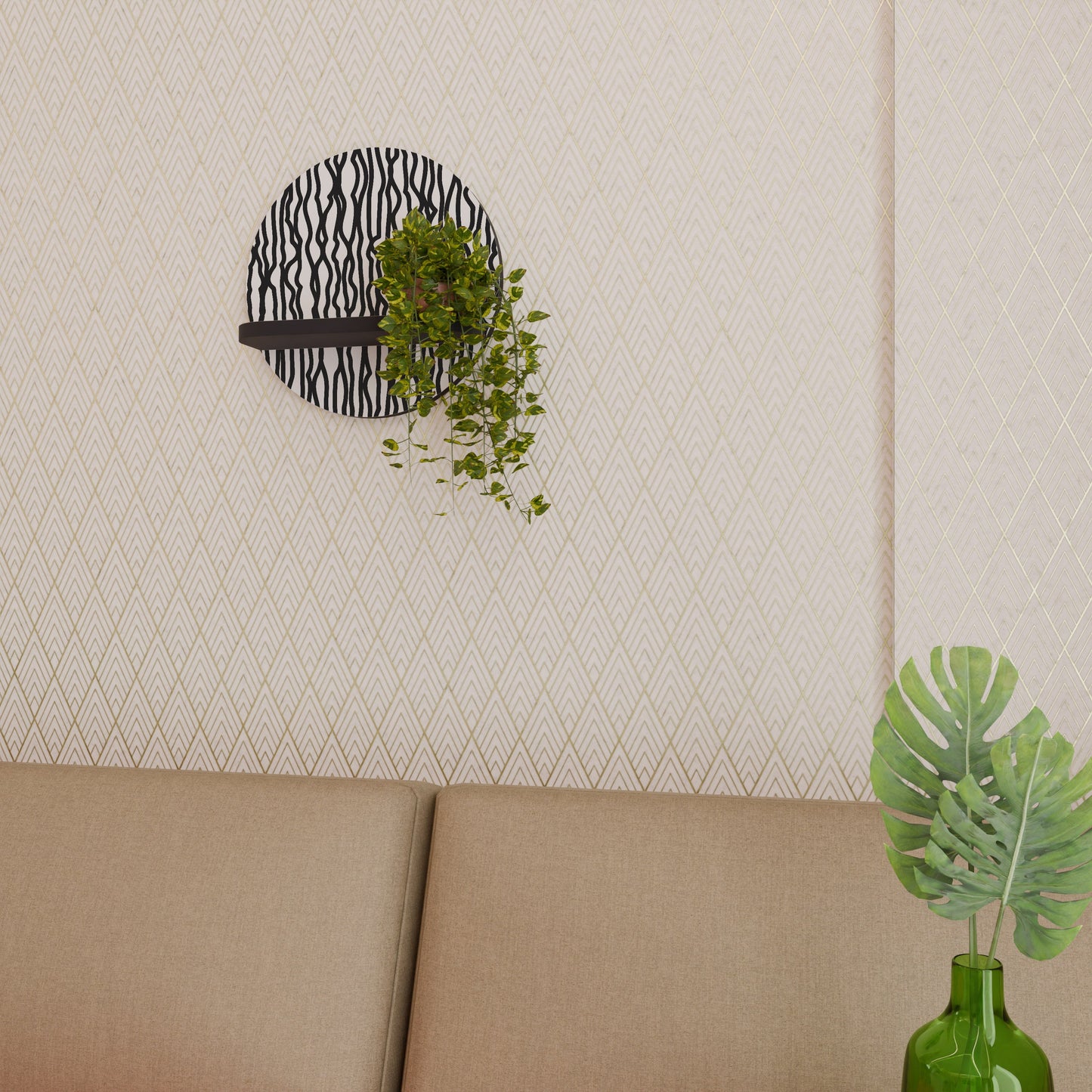 LUNA LINES Round Art Shelf In Black Finish
