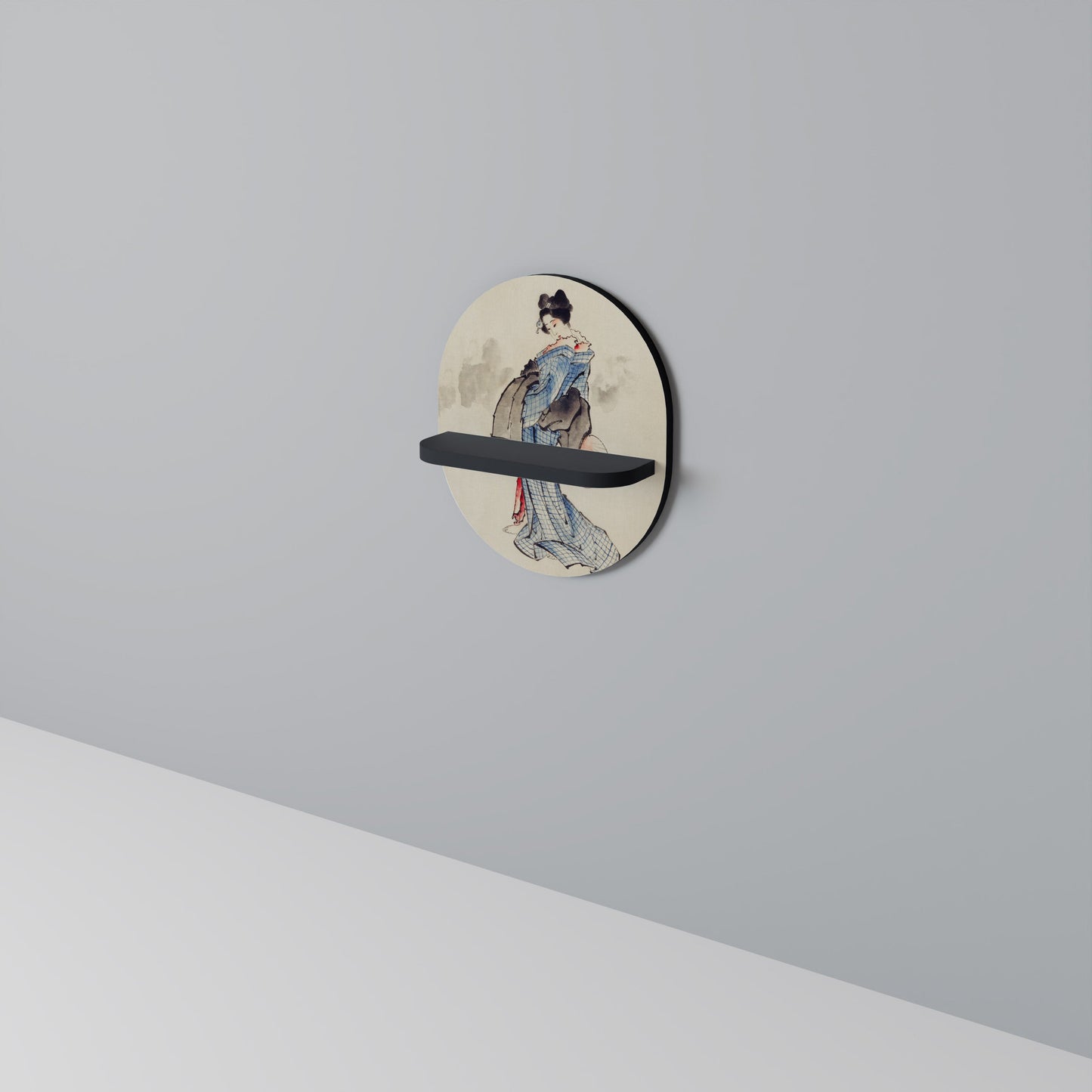 GEISHA FANTASY Oval Art Shelf In Black Finish