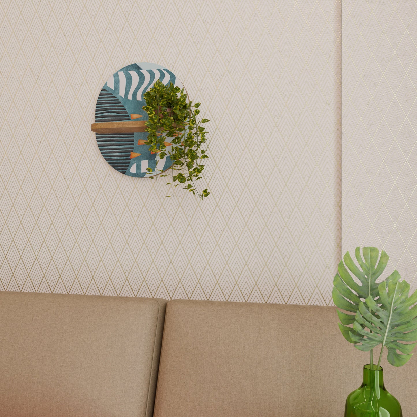 SHROUDED SHAPES Mensola ovale per opere d'arte in effetto rovere