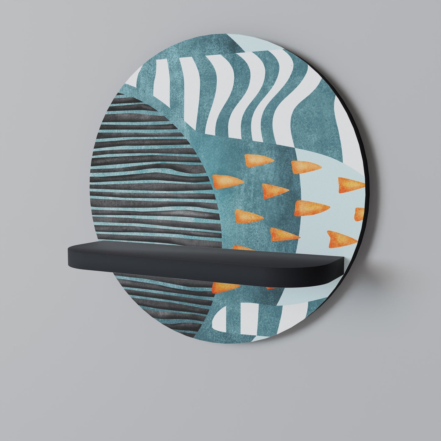 SHROUDED SHAPES Round Art Shelf In Black Finish