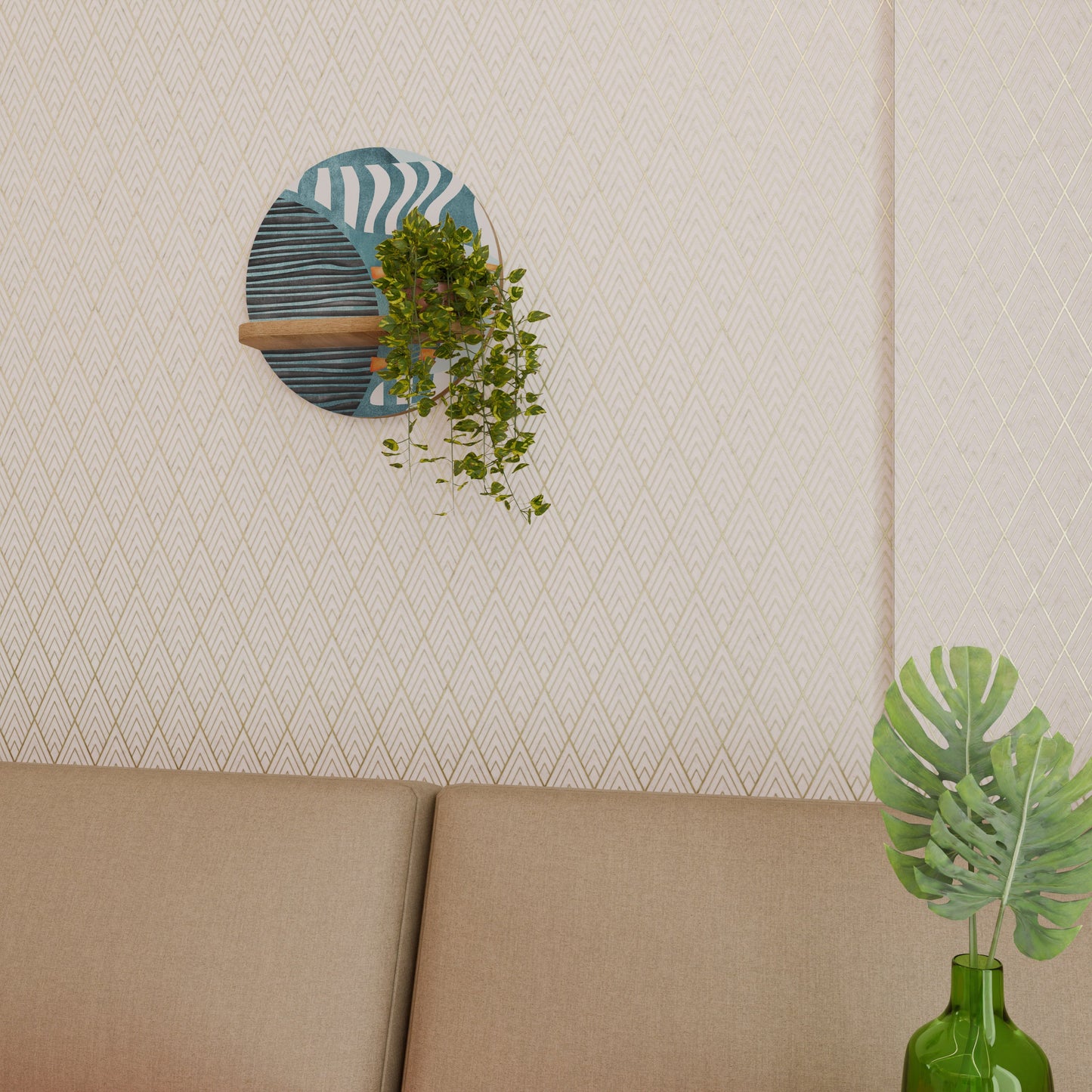 SHROUDED SHAPES Mensola rotonda per arte in effetto rovere