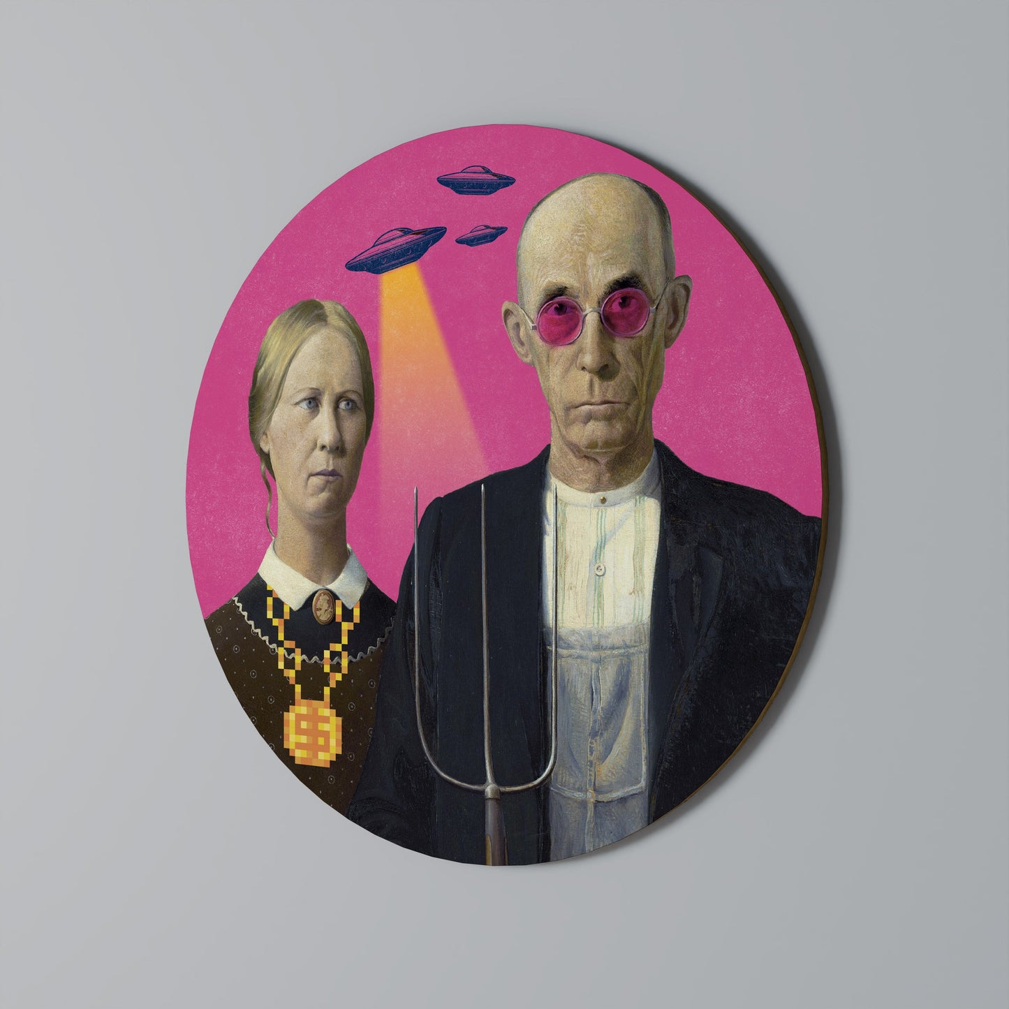 Arte murale rotonda AMERICAN GOTHIC ALIEN