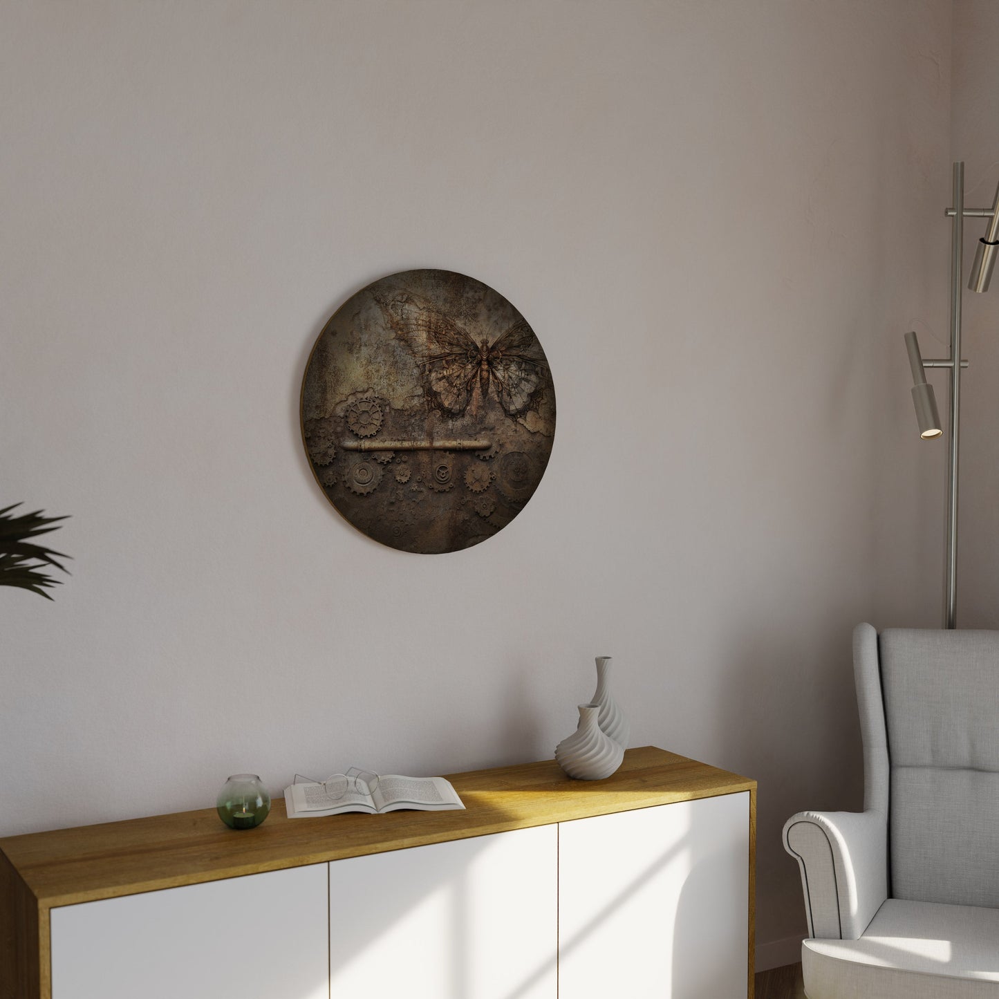MECHANICAL BUTTERFLY Round Wall Art