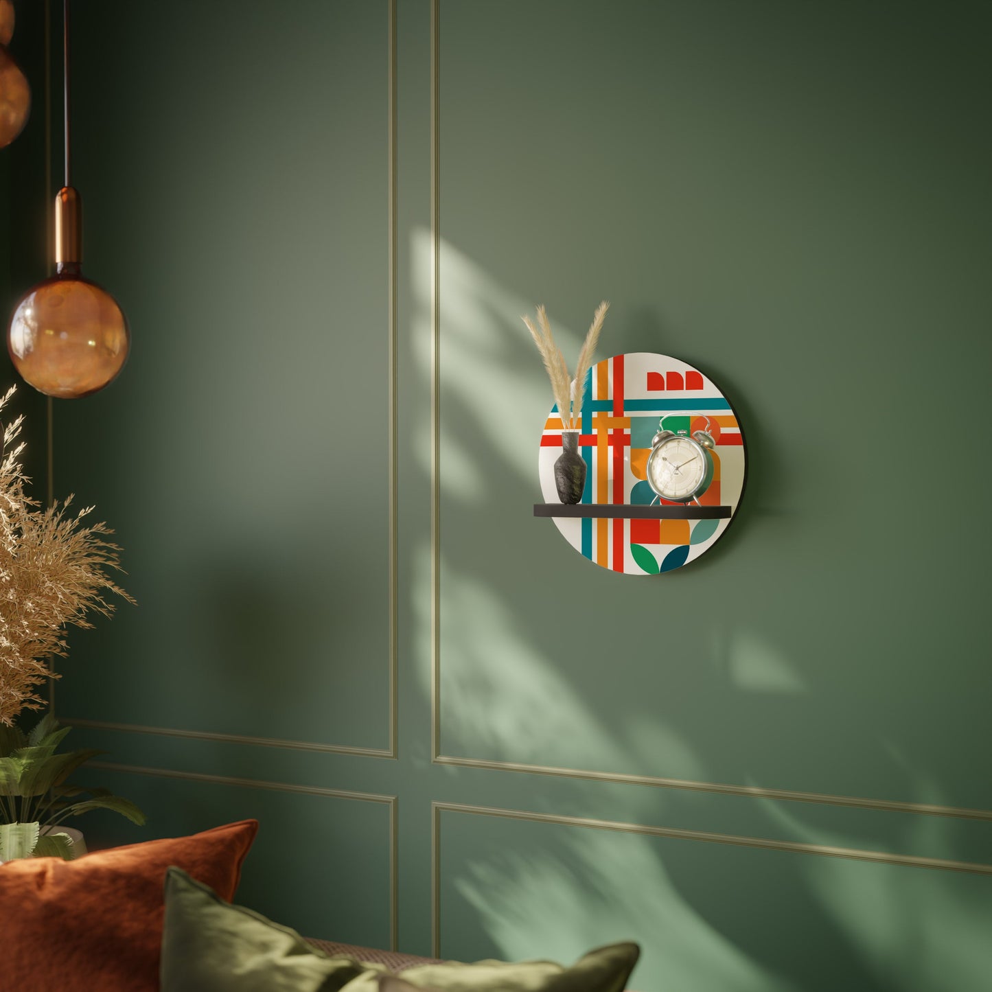 RADIANT RHAPSODY Round Art Shelf In Black Finish